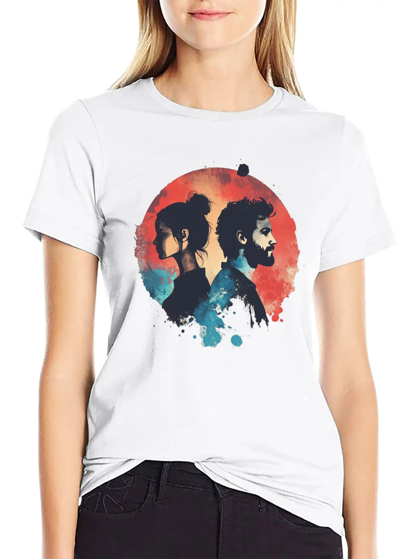 Dynamic Duo In Watercolor Flow Stylish Everyday T-Shirt – Unisex Basic Cotton Tee