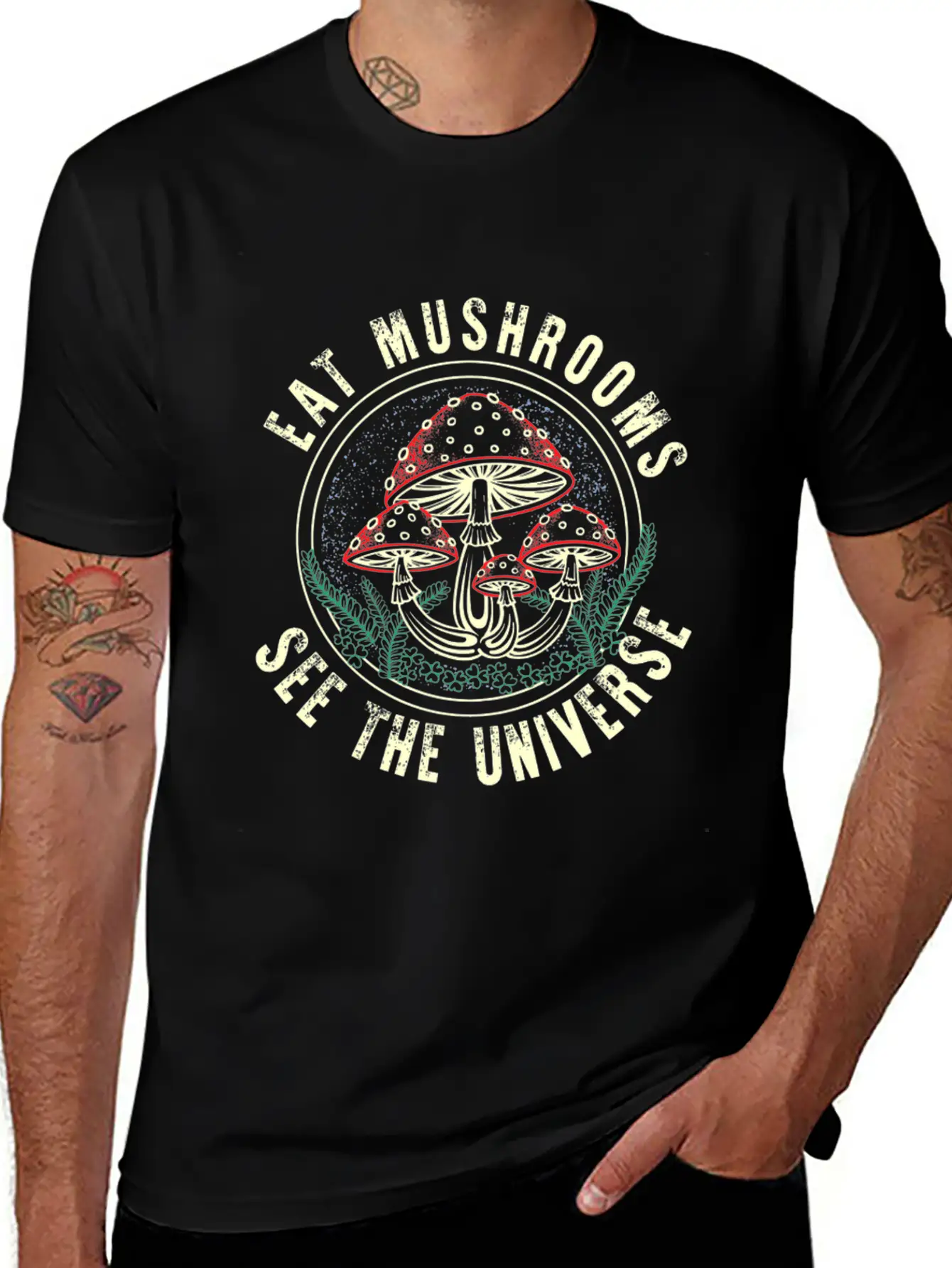 Eat Mushrooms See The Universe Stylish Everyday T-Shirt – Unisex Basic Cotton Tee