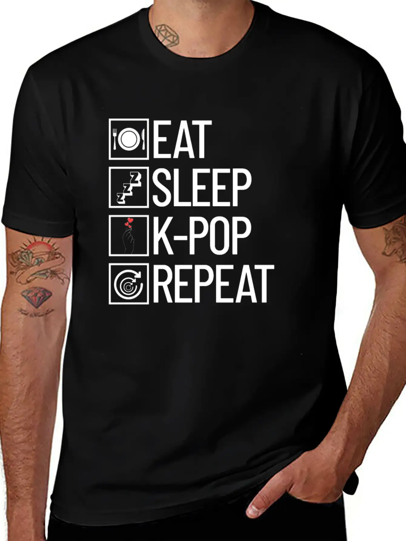 Eat Sleep K-Pop Repeat K-Pop Life Music Lover Stylish Everyday T-Shirt – Unisex Basic Cotton Tee