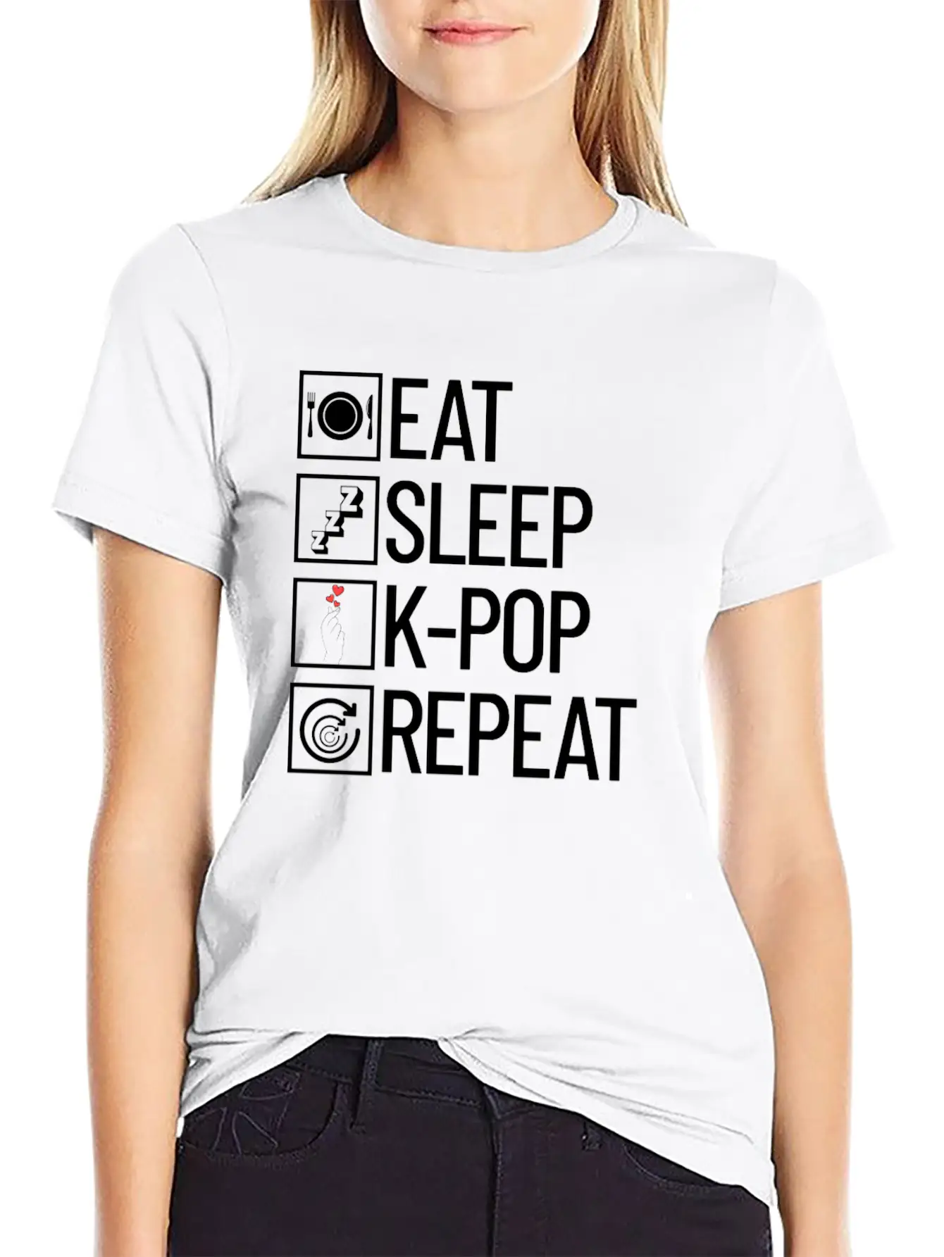 Eat Sleep K-Pop Repeat K-Pop Life Music Lover Stylish Everyday T-Shirt – Unisex Basic Cotton Tee