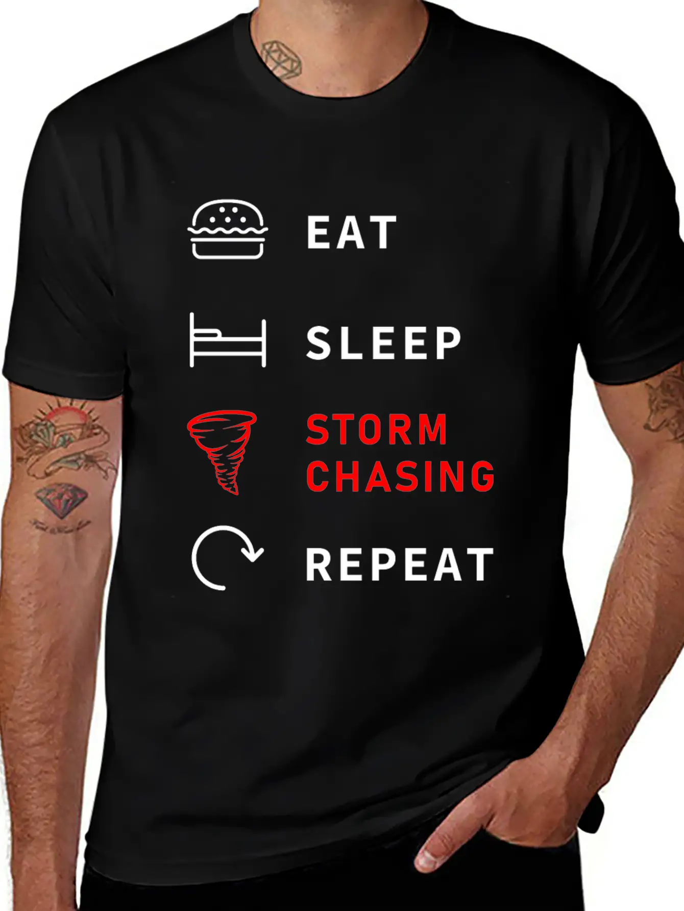 Eat Sleep Storm Chasing Repeat Tornado Stylish Everyday T-Shirt – Unisex Basic Cotton Tee