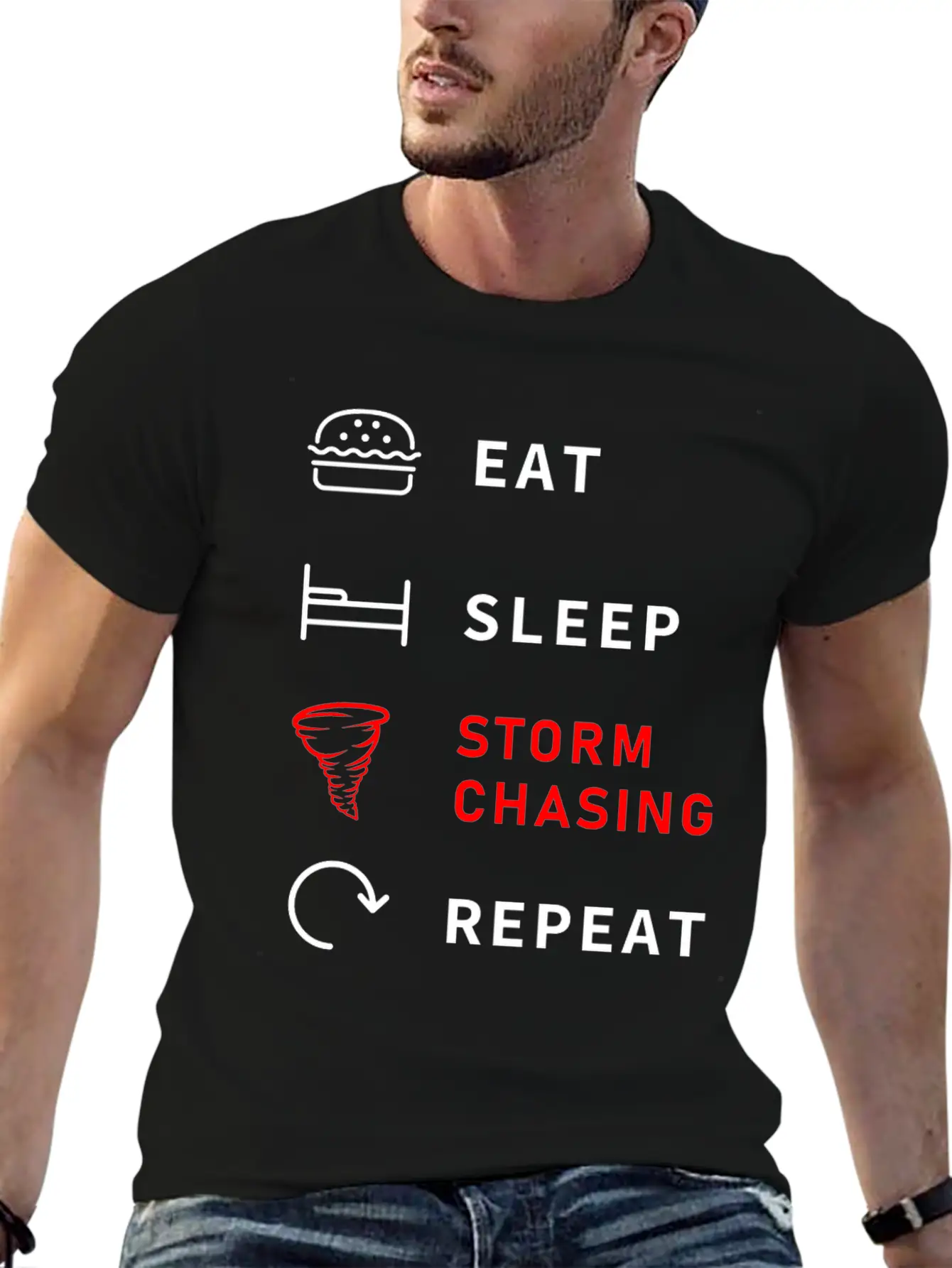 Eat Sleep Storm Chasing Repeat Tornado Stylish Everyday T-Shirt – Unisex Basic Cotton Tee