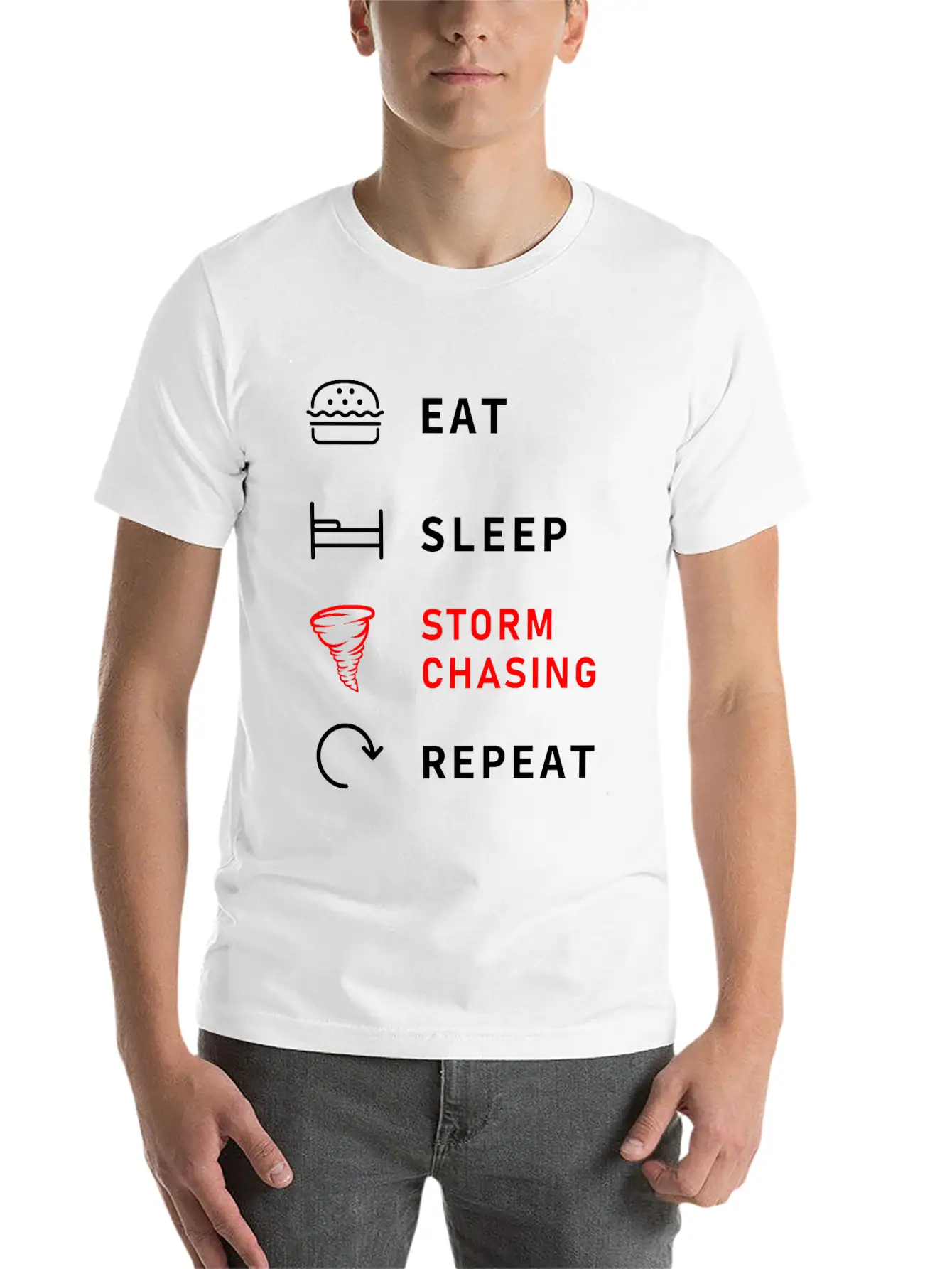 Eat Sleep Storm Chasing Repeat Tornado Stylish Everyday T-Shirt – Unisex Basic Cotton Tee