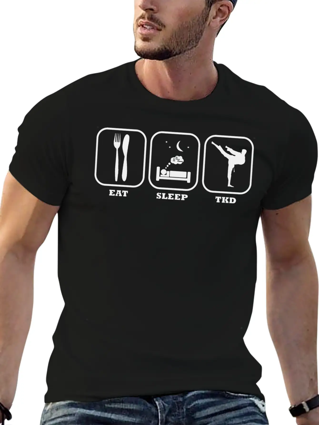 Eat Sleep Taekwondo Men Fighter Tkd Gift Idea Stylish Everyday T-Shirt – Unisex Basic Cotton Tee