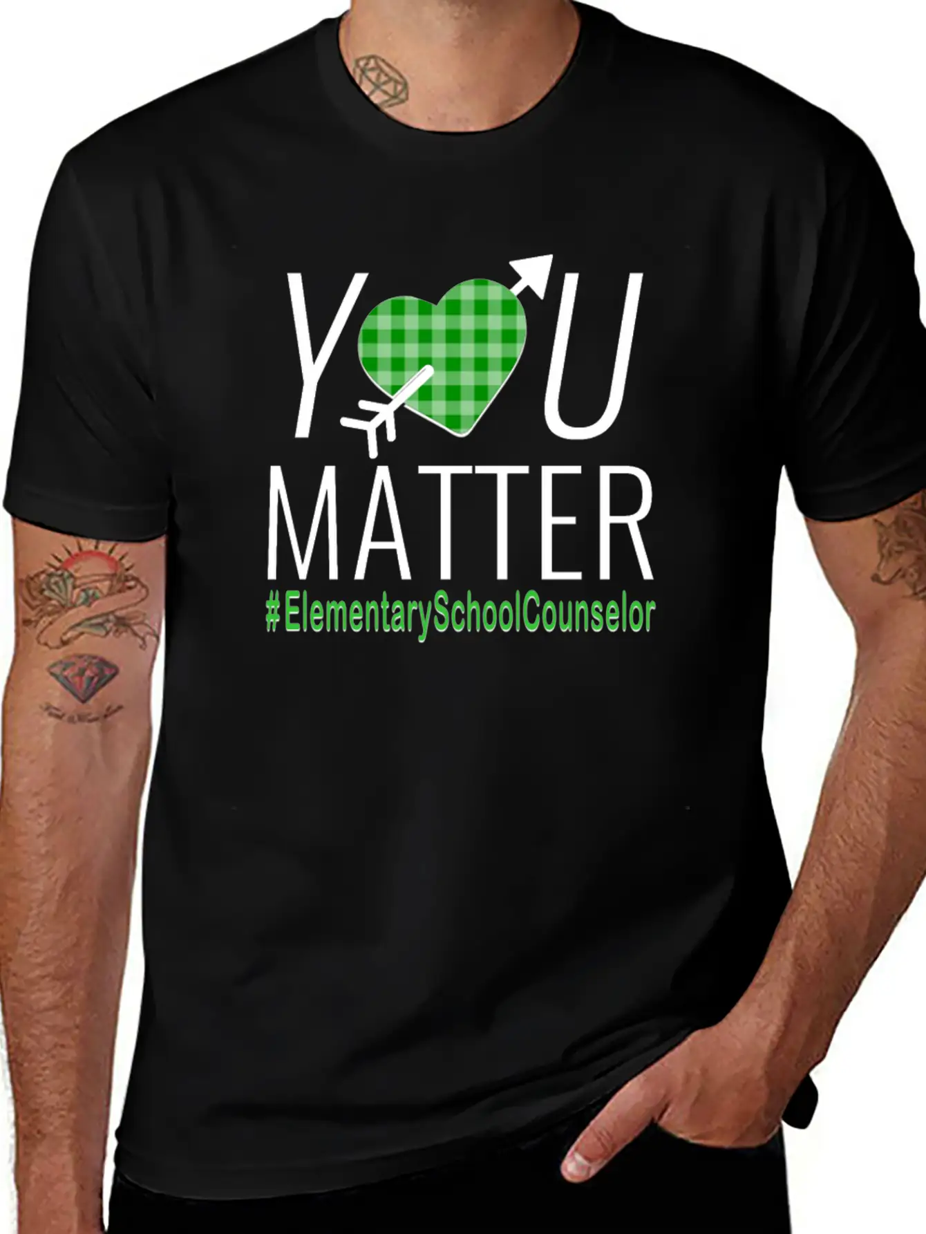 Elementary School Counselor You Matter Gingham Hea Stylish Everyday T-Shirt – Unisex Basic Cotton Tee