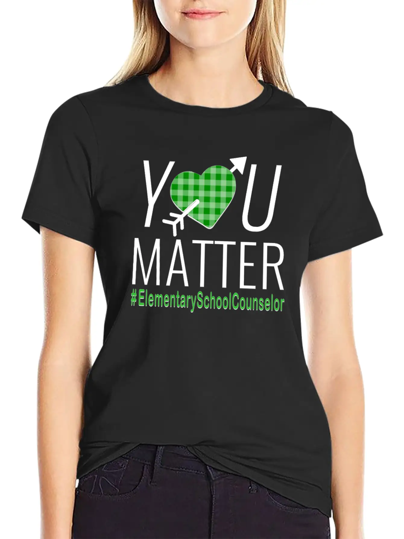 Elementary School Counselor You Matter Gingham Hea Stylish Everyday T-Shirt – Unisex Basic Cotton Tee