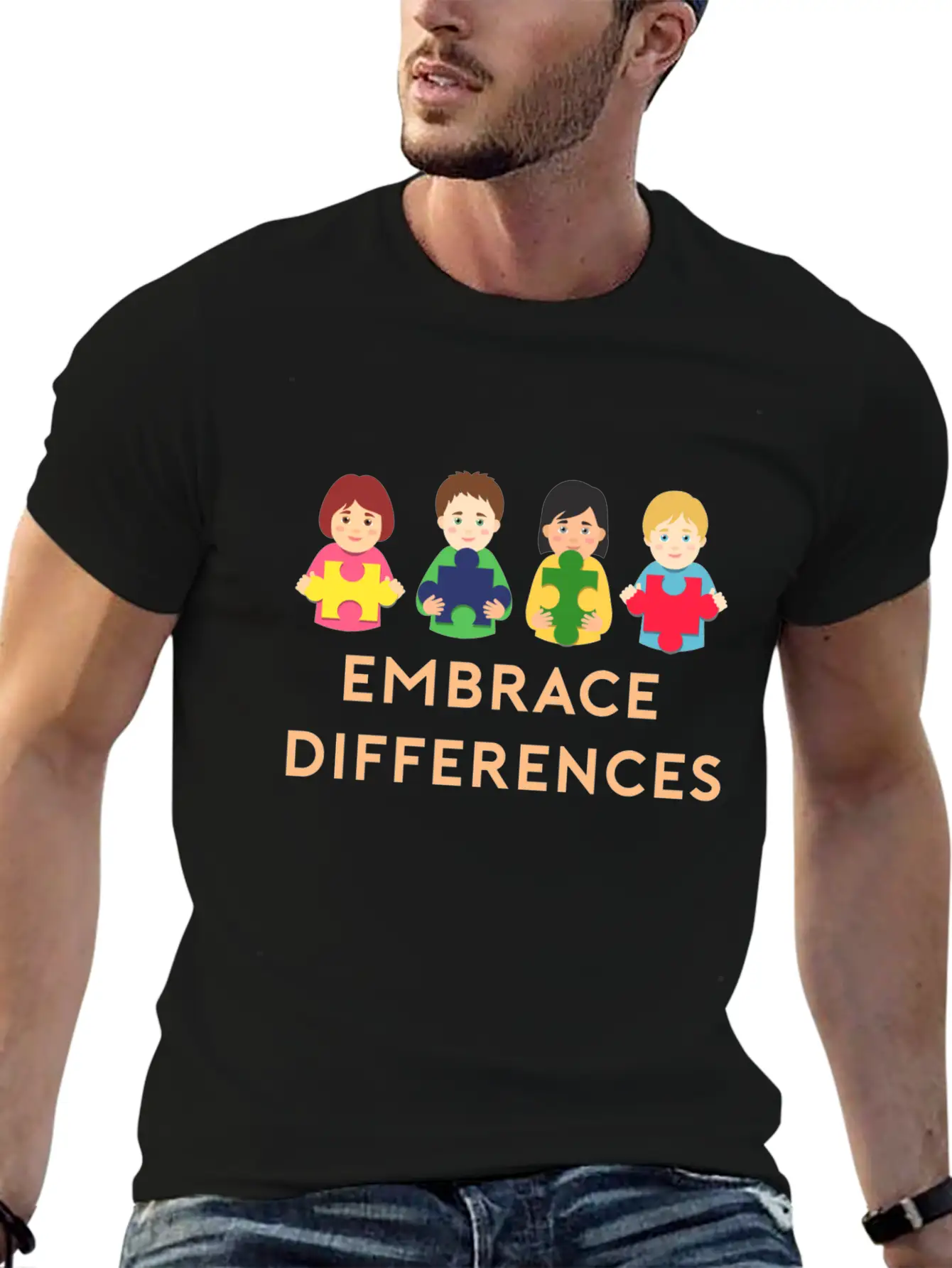 Embrace Differences Autism Gift Stylish Everyday T-Shirt – Unisex Basic Cotton Tee