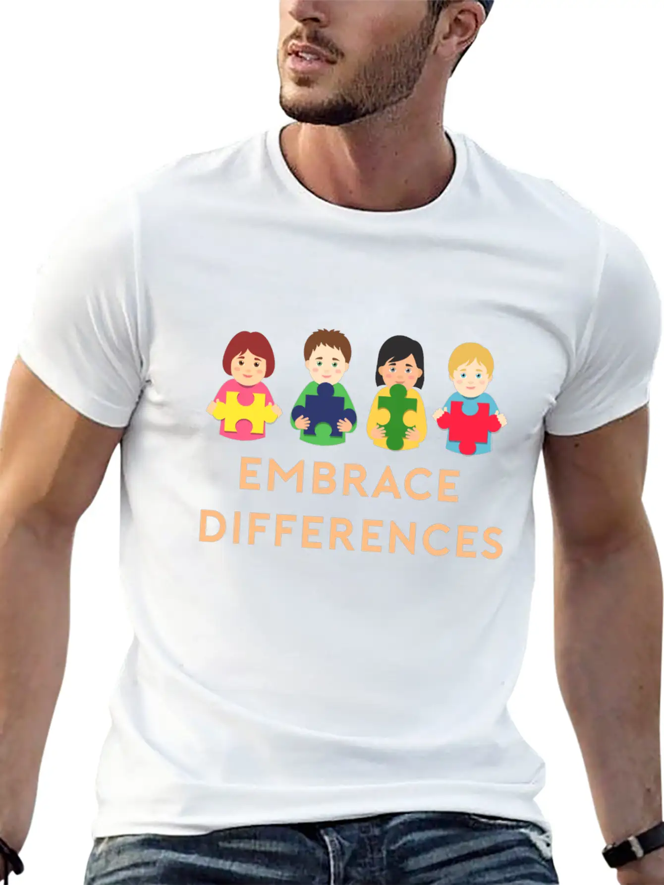 Embrace Differences Autism Gift Stylish Everyday T-Shirt – Unisex Basic Cotton Tee