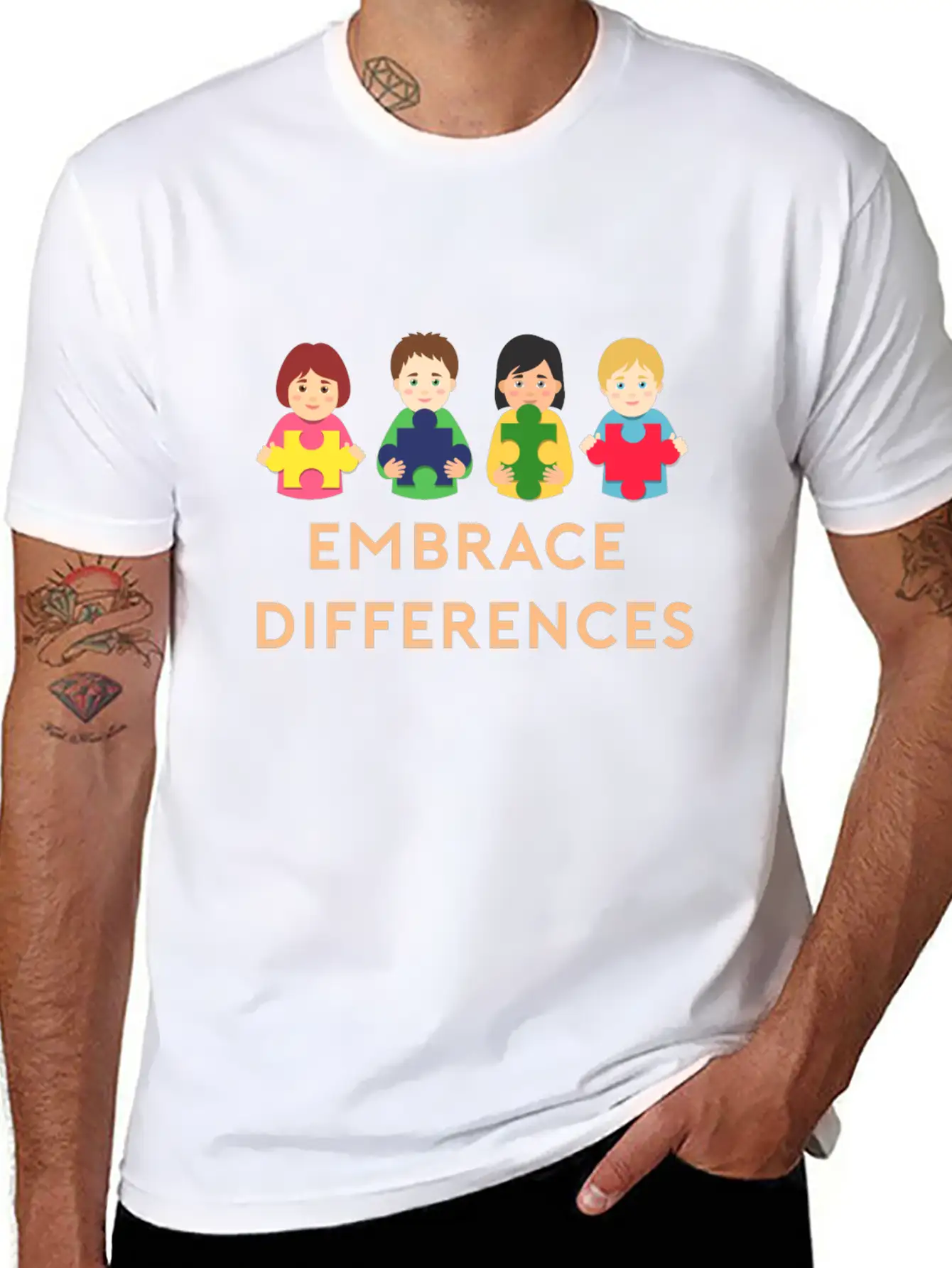 Embrace Differences Autism Gift Stylish Everyday T-Shirt – Unisex Basic Cotton Tee
