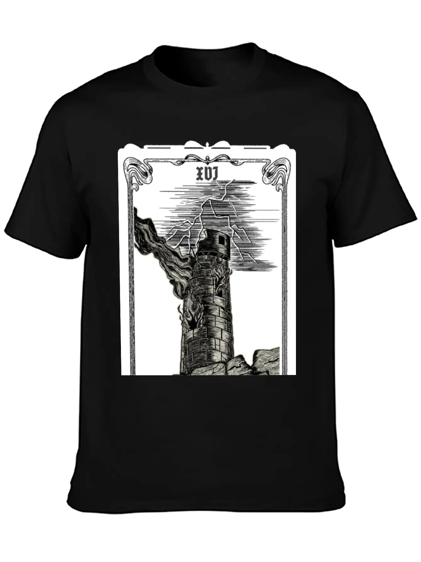 Engraving Tarot The Tower XVI Classic Cotton Tee – Unisex Comfort For Any Season