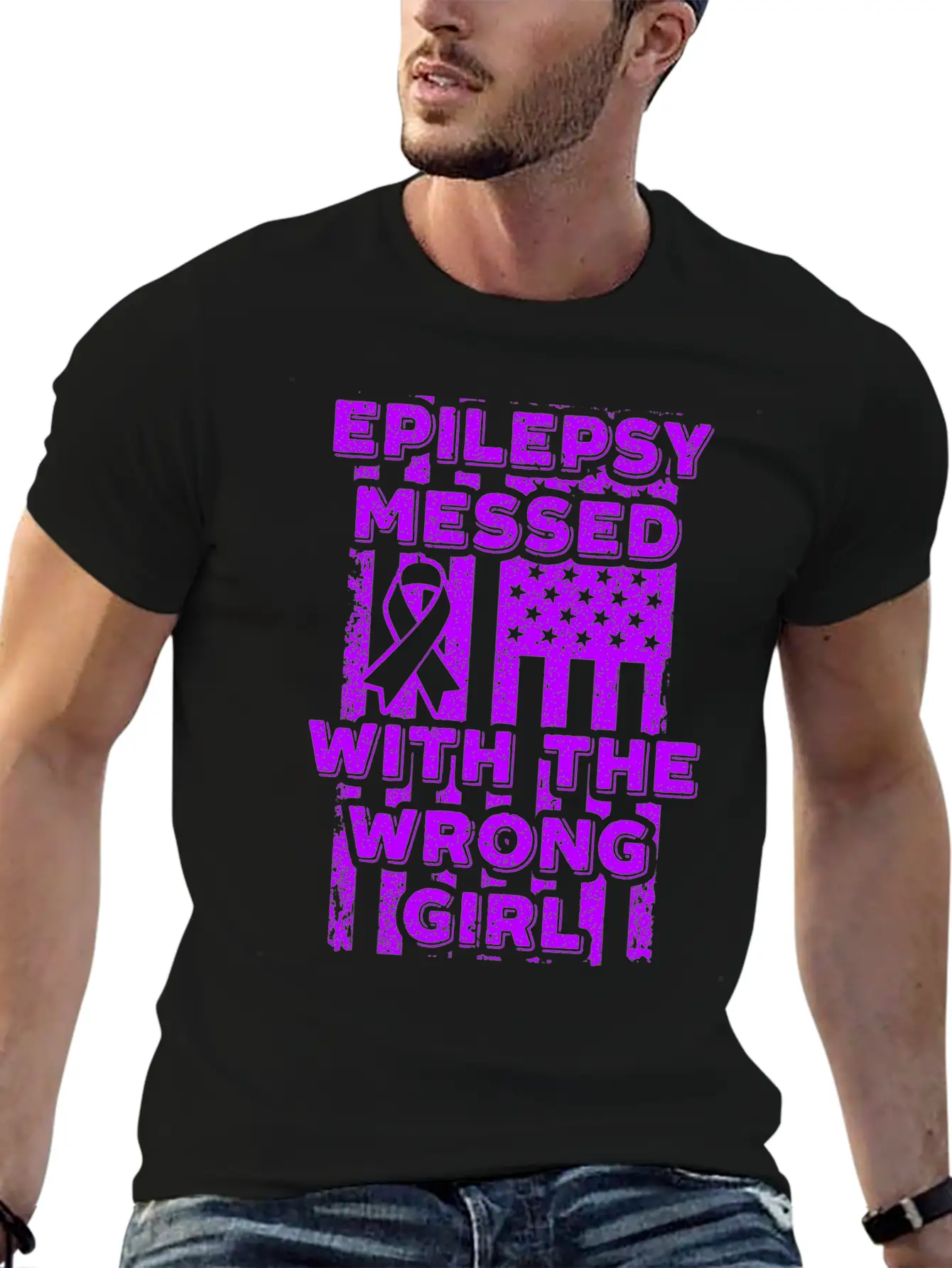 Epilepsy Messed With The Wrong Girl USA Flag Essential Cotton Tee For Daily Outfits – Unisex Style