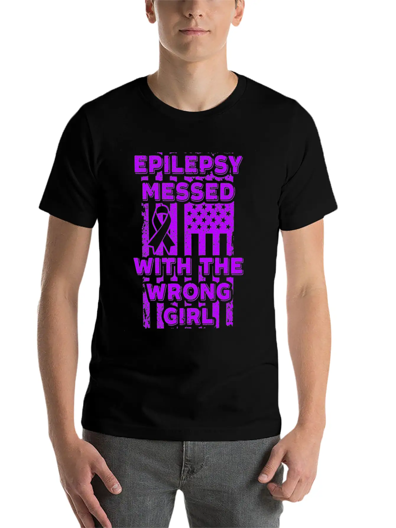Epilepsy Messed With The Wrong Girl USA Flag Essential Cotton Tee For Daily Outfits – Unisex Style