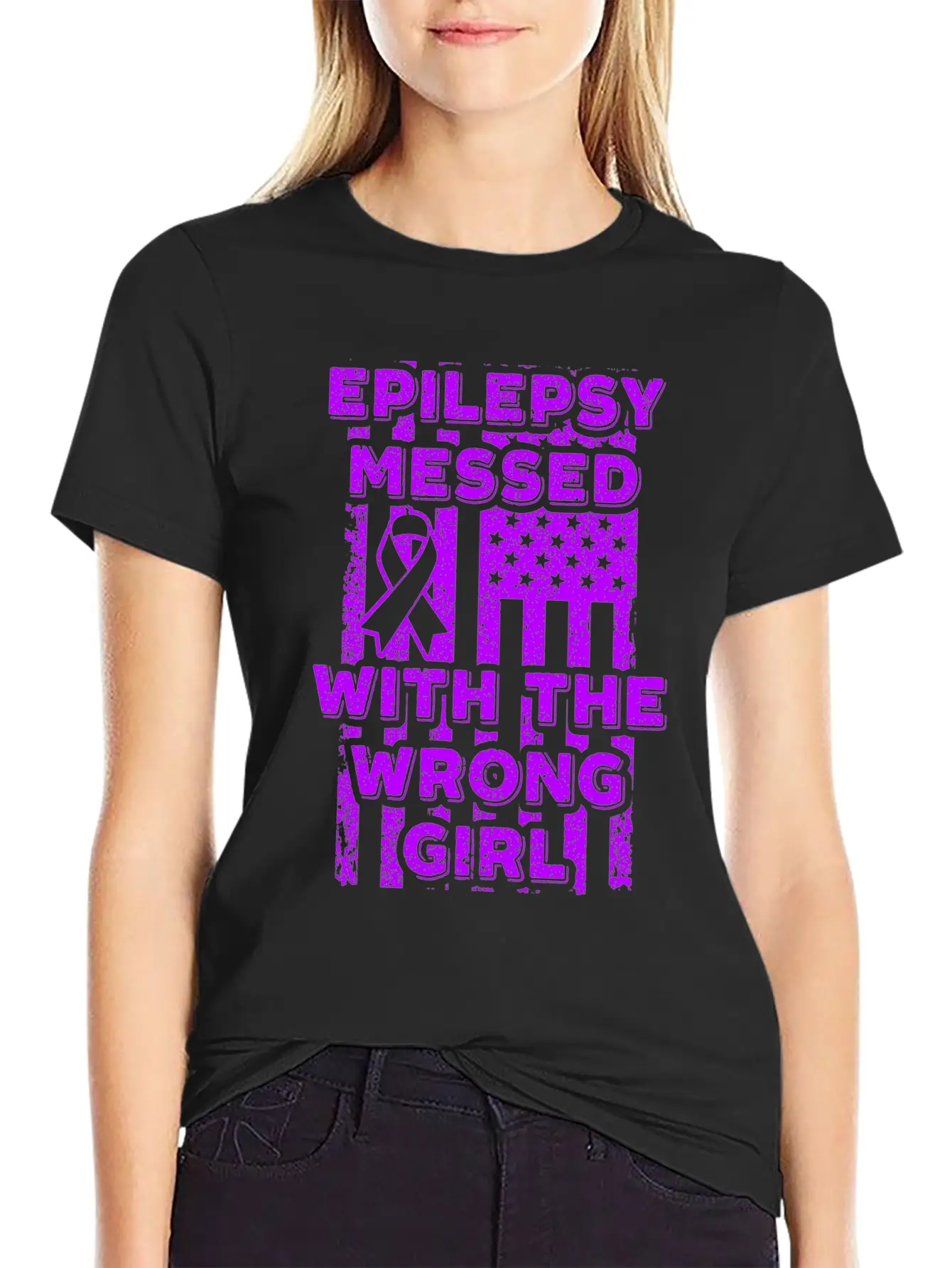 Epilepsy Messed With The Wrong Girl USA Flag Essential Cotton Tee For Daily Outfits – Unisex Style