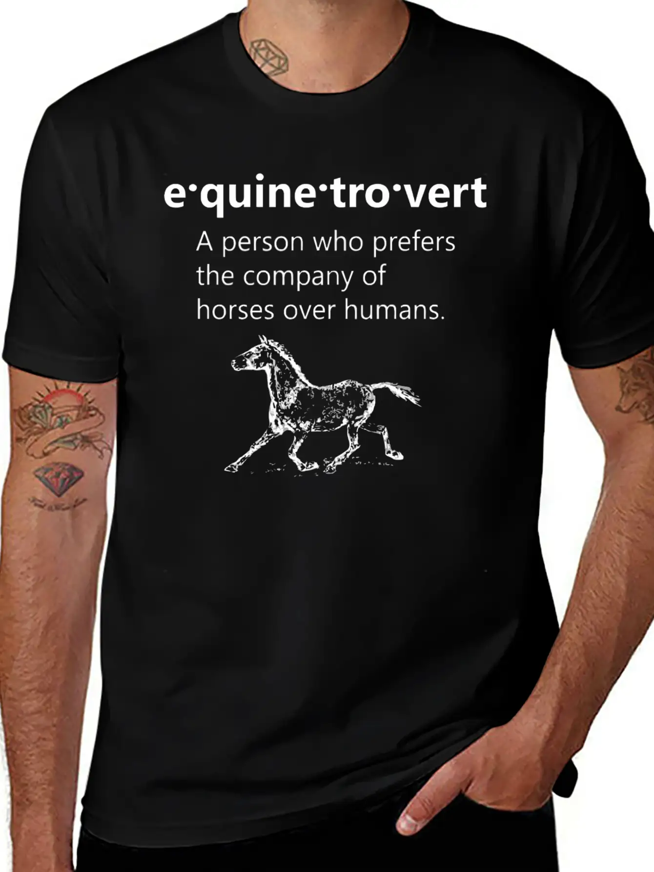 Equinetrovert Horse For Women Men Funny Horse Ridi Basic Graphic T-Shirt – Daily Comfort In Soft Cotton