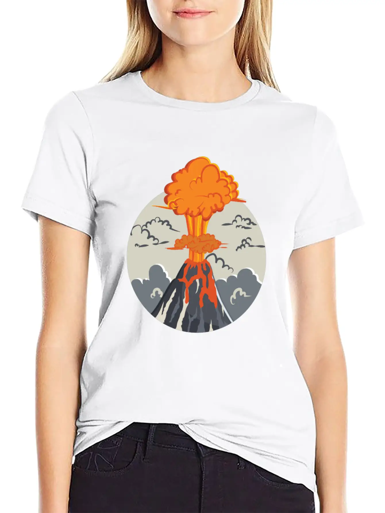 Erupting Volcano Basic Graphic T-Shirt – Daily Comfort In Soft Cotton