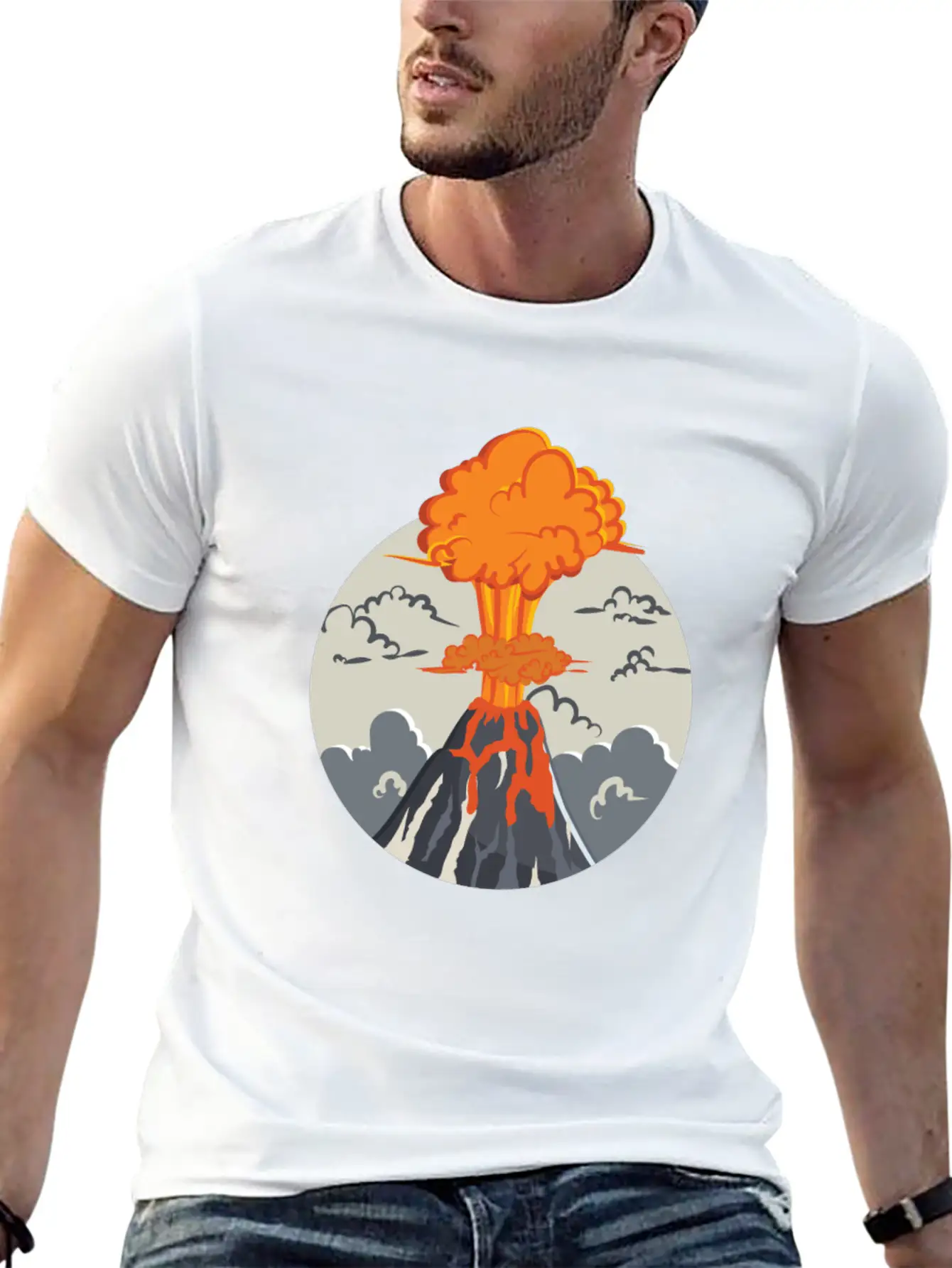Erupting Volcano Basic Graphic T-Shirt – Daily Comfort In Soft Cotton