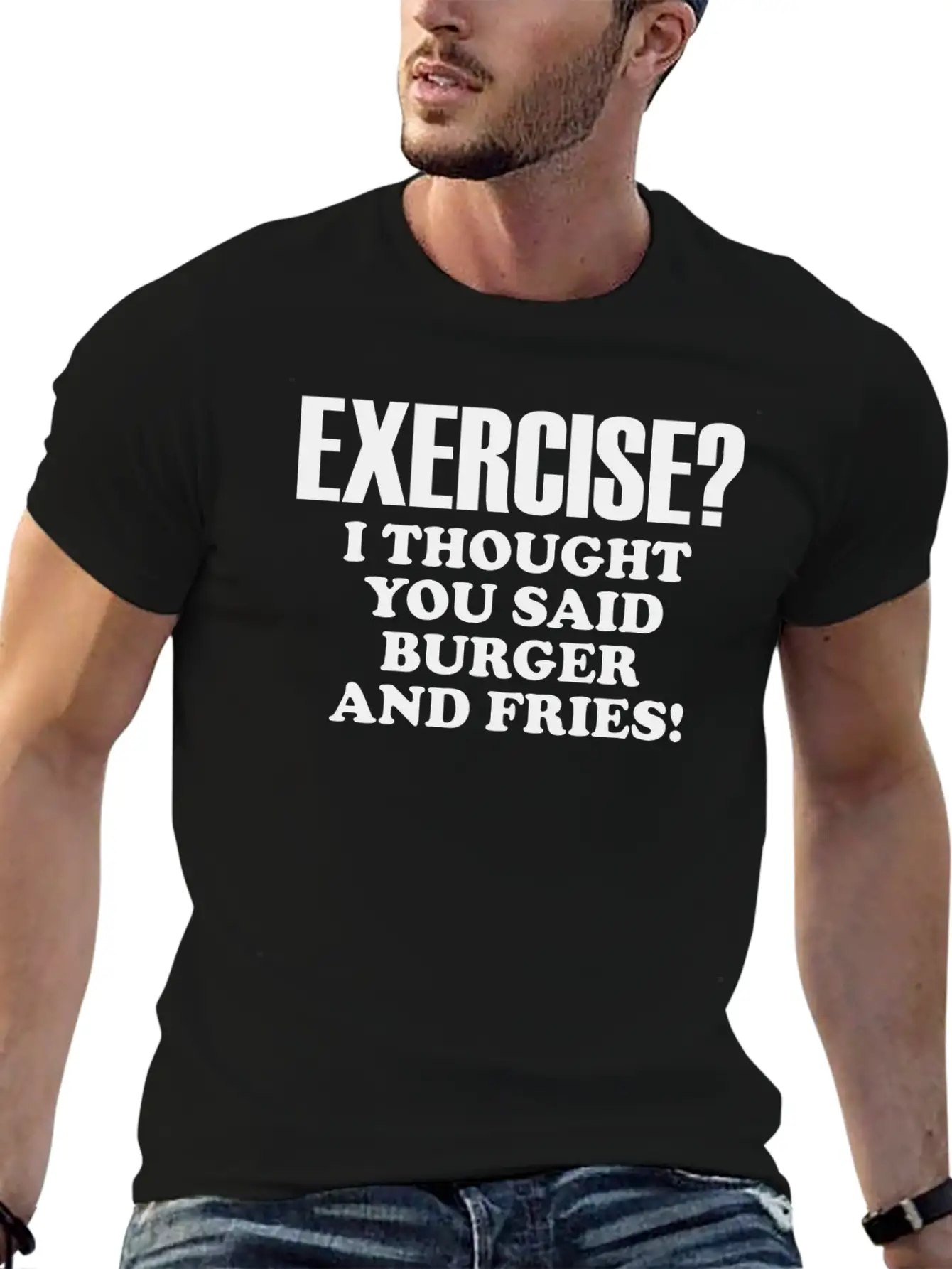 Exercise Burger And Fries Basic Graphic T-Shirt – Daily Comfort In Soft Cotton