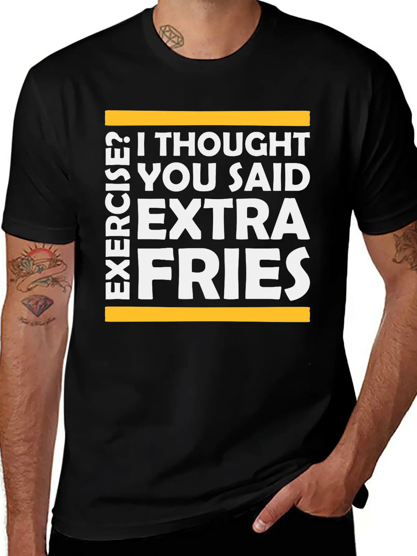 Exercise Extra Fries Quote Stylish Everyday T-Shirt – Unisex Basic Cotton Tee