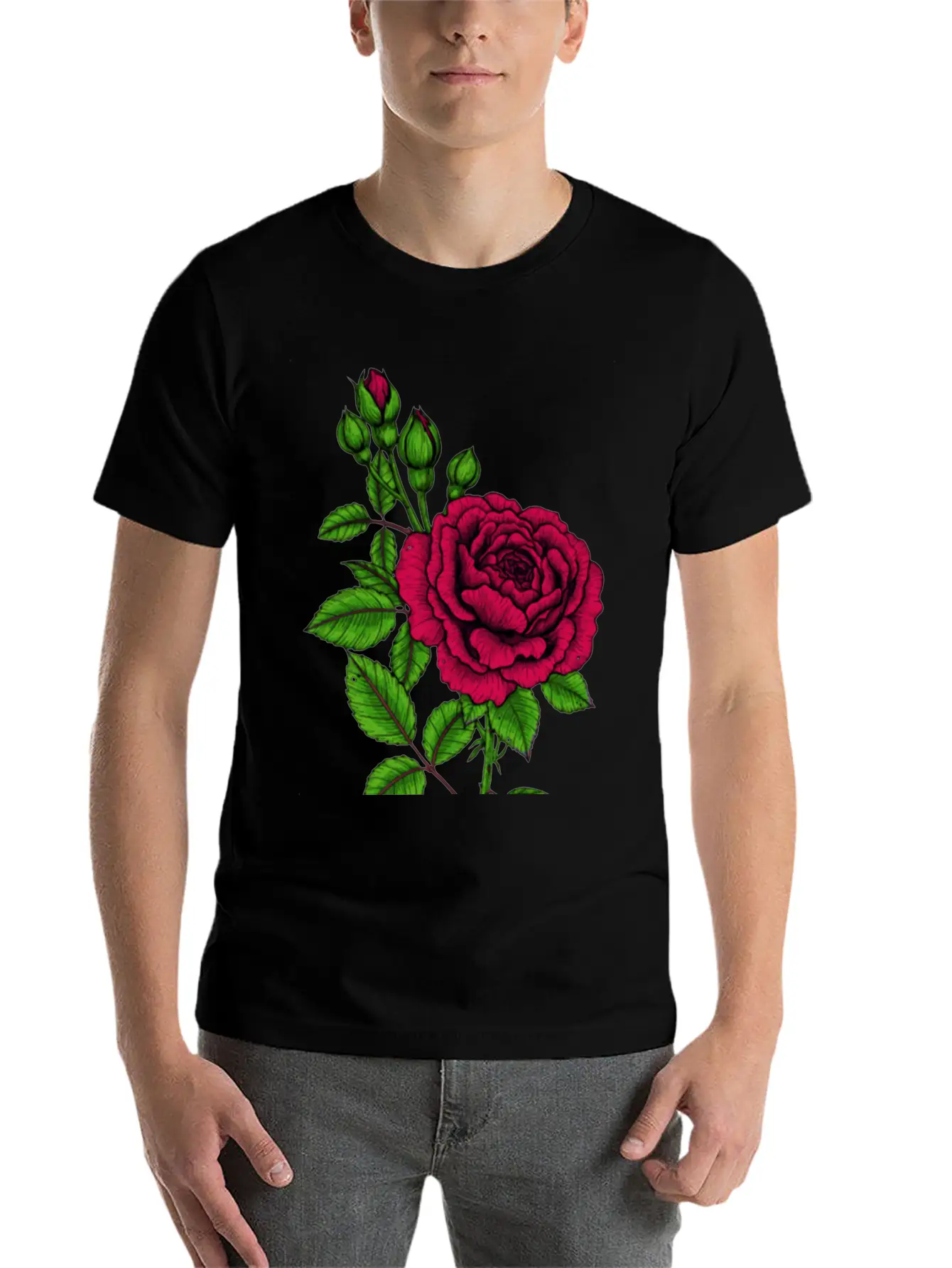 Faded Green Rose Relaxed Everyday Tee – Lightweight And Durable Cotton