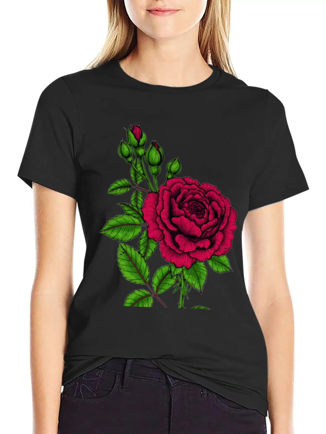 Faded Green Rose Relaxed Everyday Tee – Lightweight And Durable Cotton