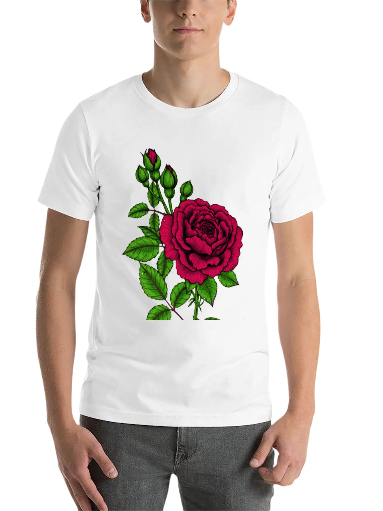 Faded Green Rose Relaxed Everyday Tee – Lightweight And Durable Cotton
