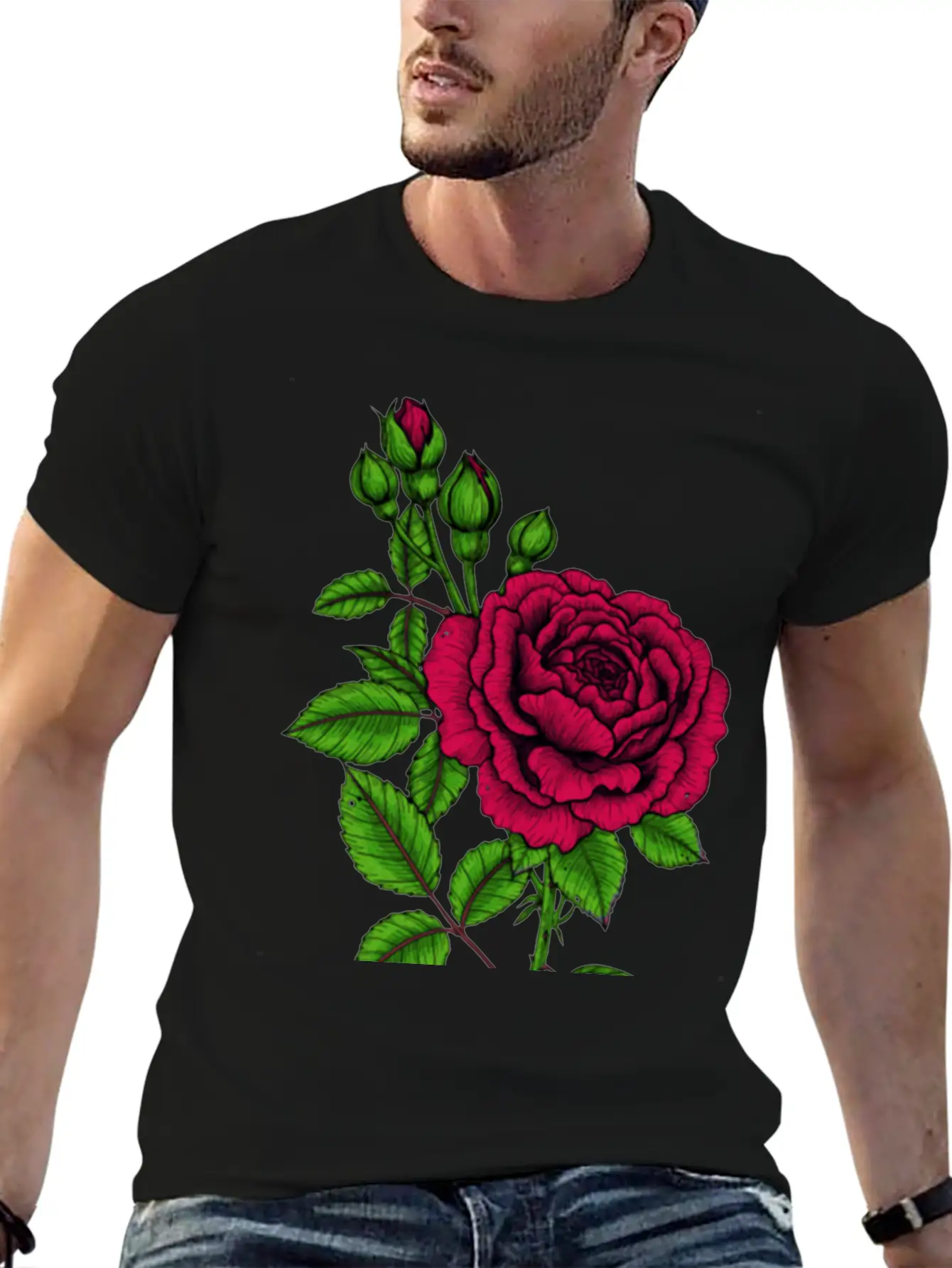 Faded Green Rose Relaxed Everyday Tee – Lightweight And Durable Cotton