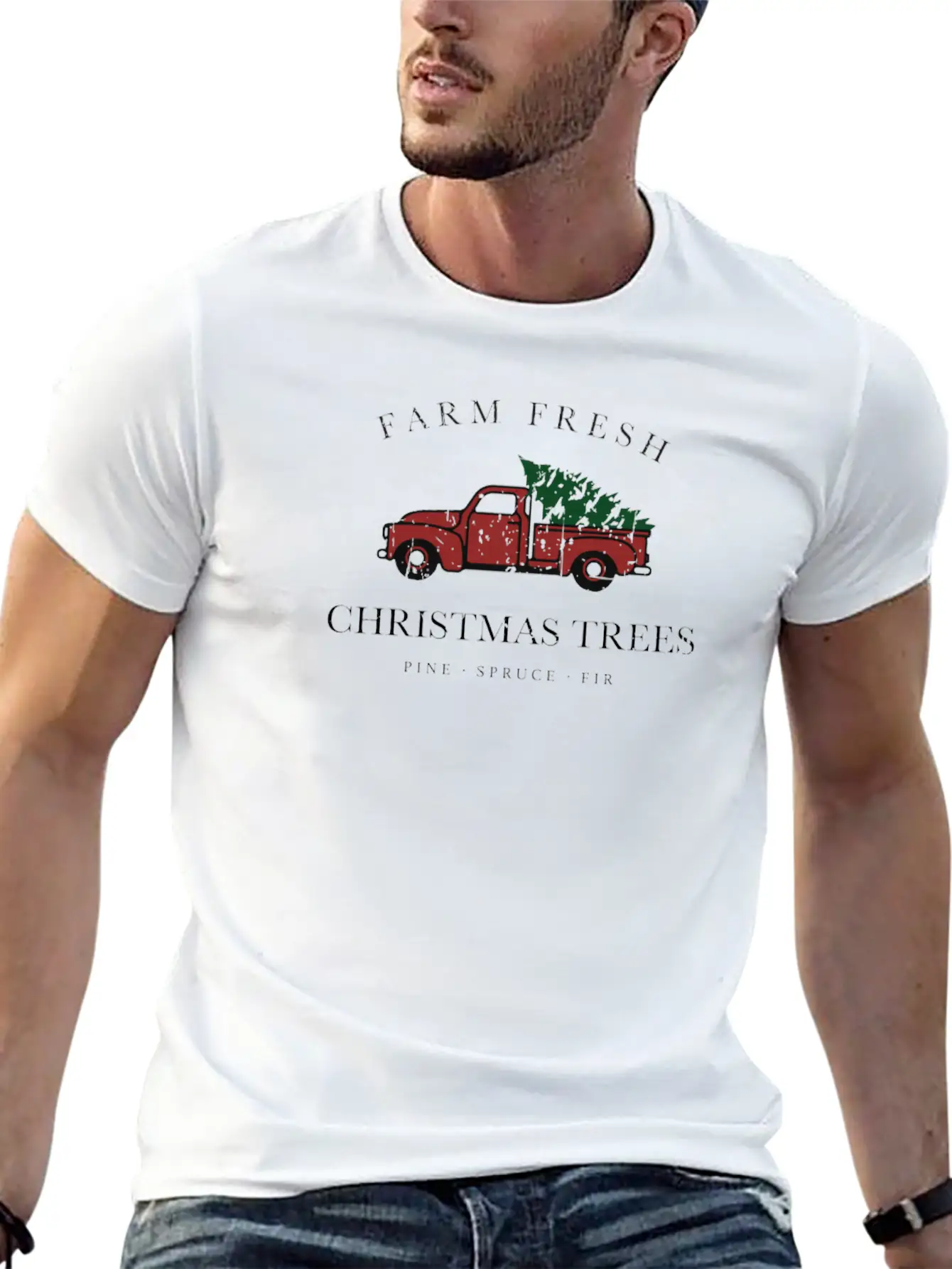 Farm Fresh Trees Vintage Truck Holiday For Christm Stylish Everyday T-Shirt – Unisex Basic Cotton Tee