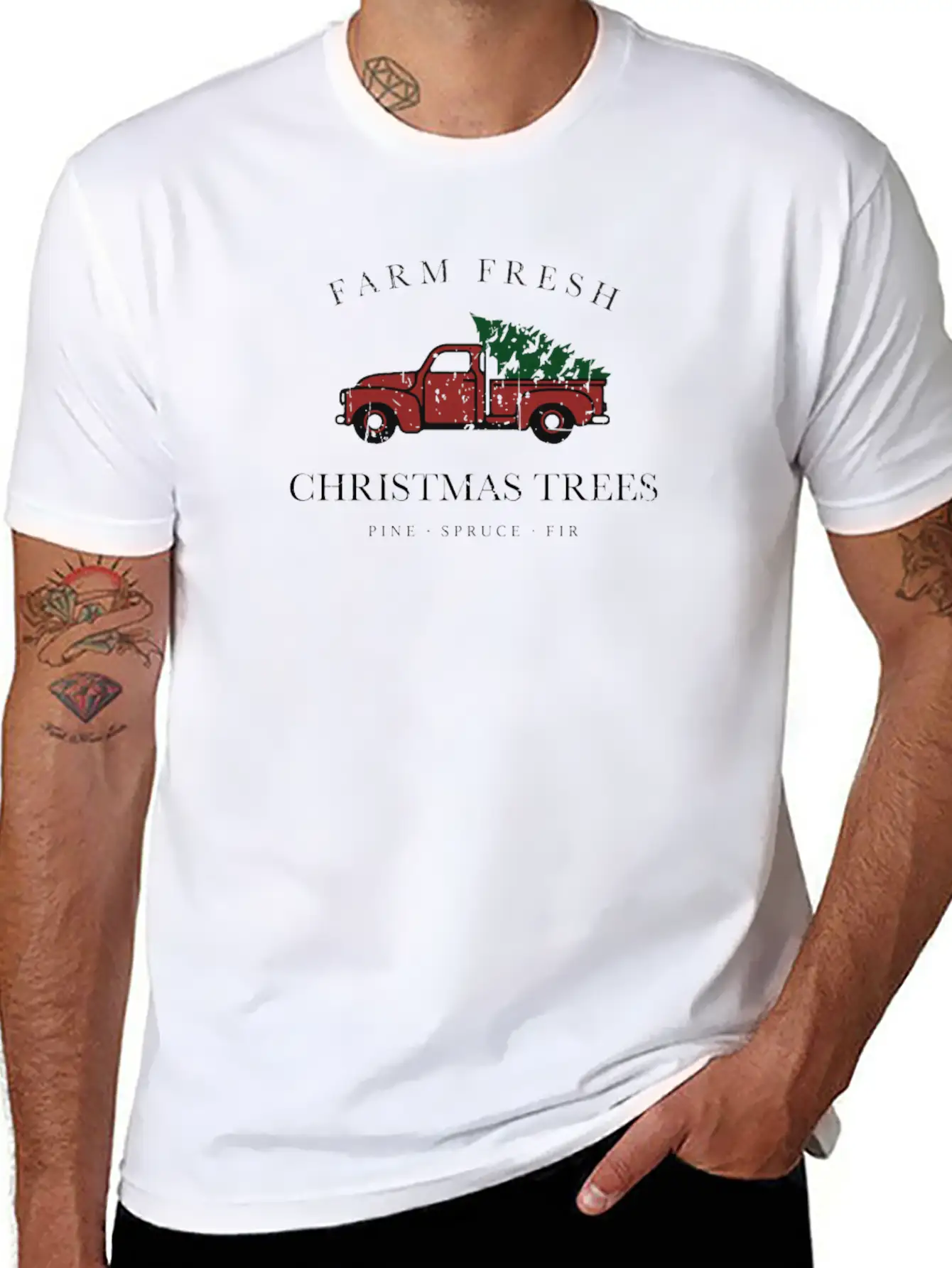 Farm Fresh Trees Vintage Truck Holiday For Christm Stylish Everyday T-Shirt – Unisex Basic Cotton Tee