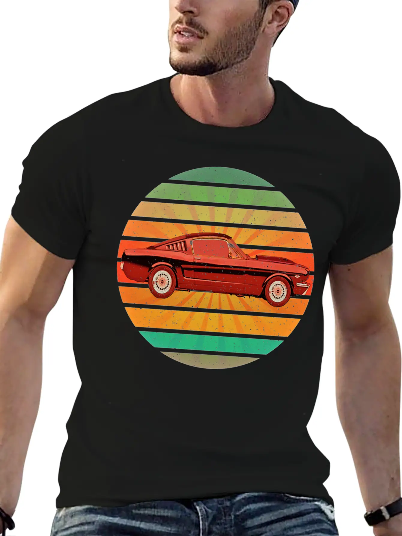 Fastest Car In The World In Summer Retro Sunset Stylish Everyday T-Shirt – Unisex Basic Cotton Tee