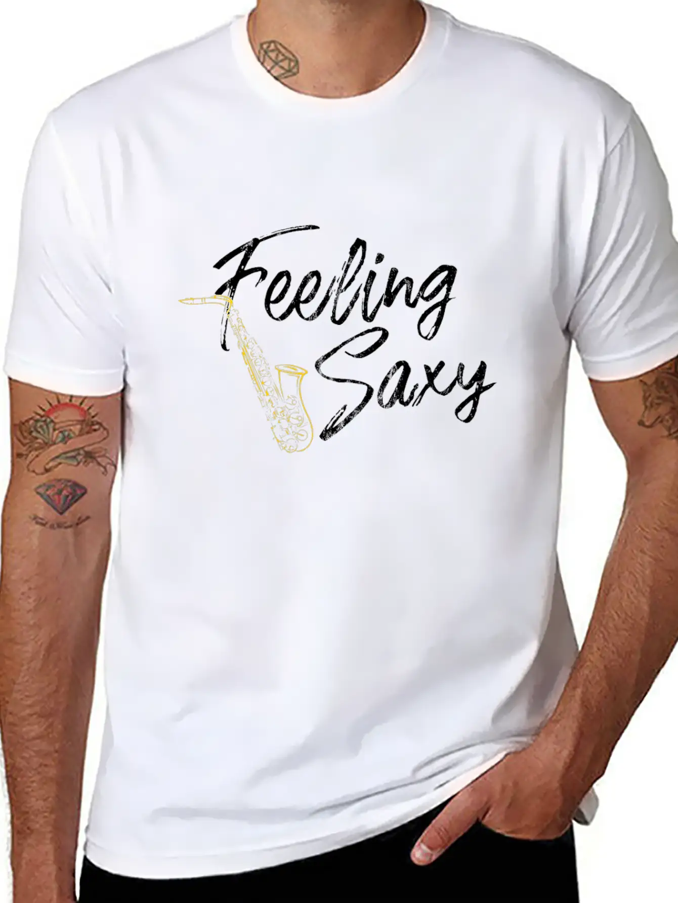 Feeling Saxy Funny Saxaphone Breathable Graphic T-Shirt – Perfect For Casual Days