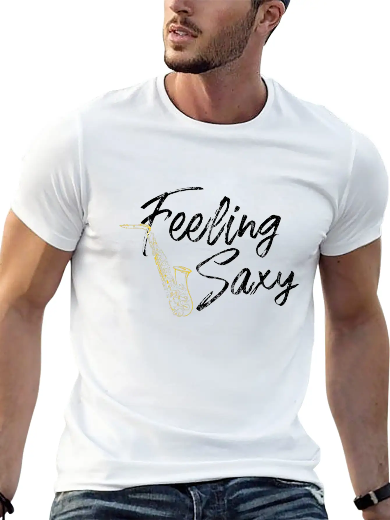 Feeling Saxy Funny Saxaphone Breathable Graphic T-Shirt – Perfect For Casual Days