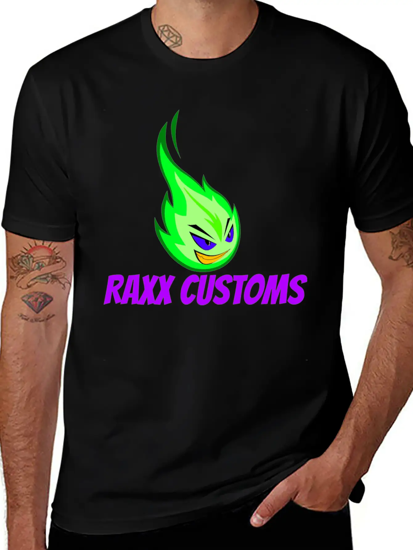 Fire RAXX CUSTOMS Logo Blue And Green Relaxed Everyday Tee – Lightweight And Durable Cotton