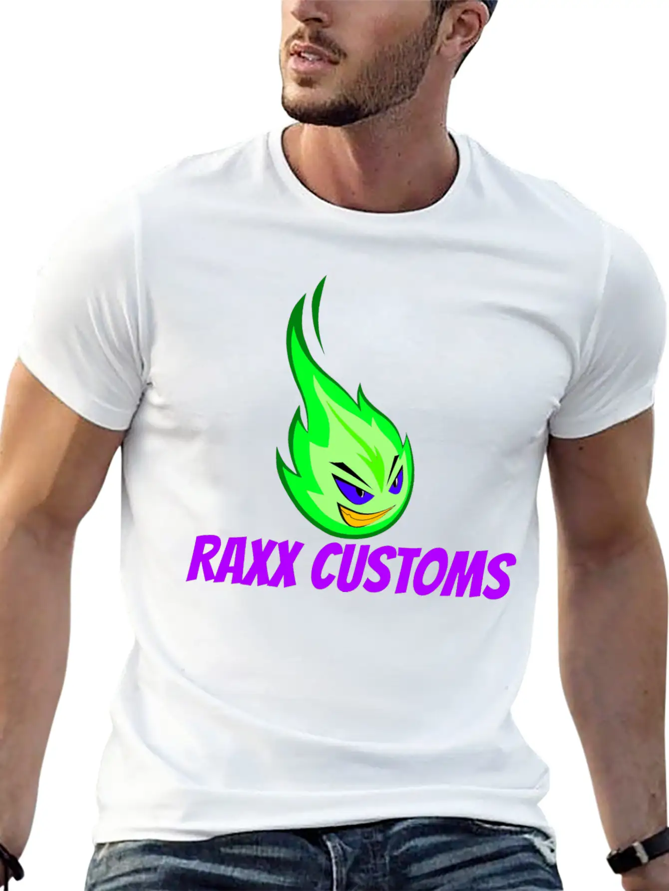 Fire RAXX CUSTOMS Logo Blue And Green Relaxed Everyday Tee – Lightweight And Durable Cotton