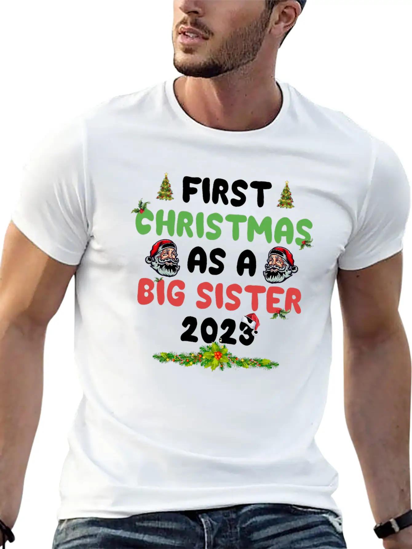 First Christmas As Big Sister 2023 Stylish Everyday T-Shirt – Unisex Basic Cotton Tee
