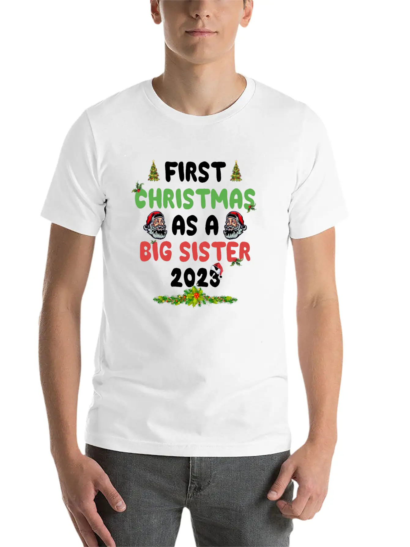 First Christmas As Big Sister 2023 Stylish Everyday T-Shirt – Unisex Basic Cotton Tee