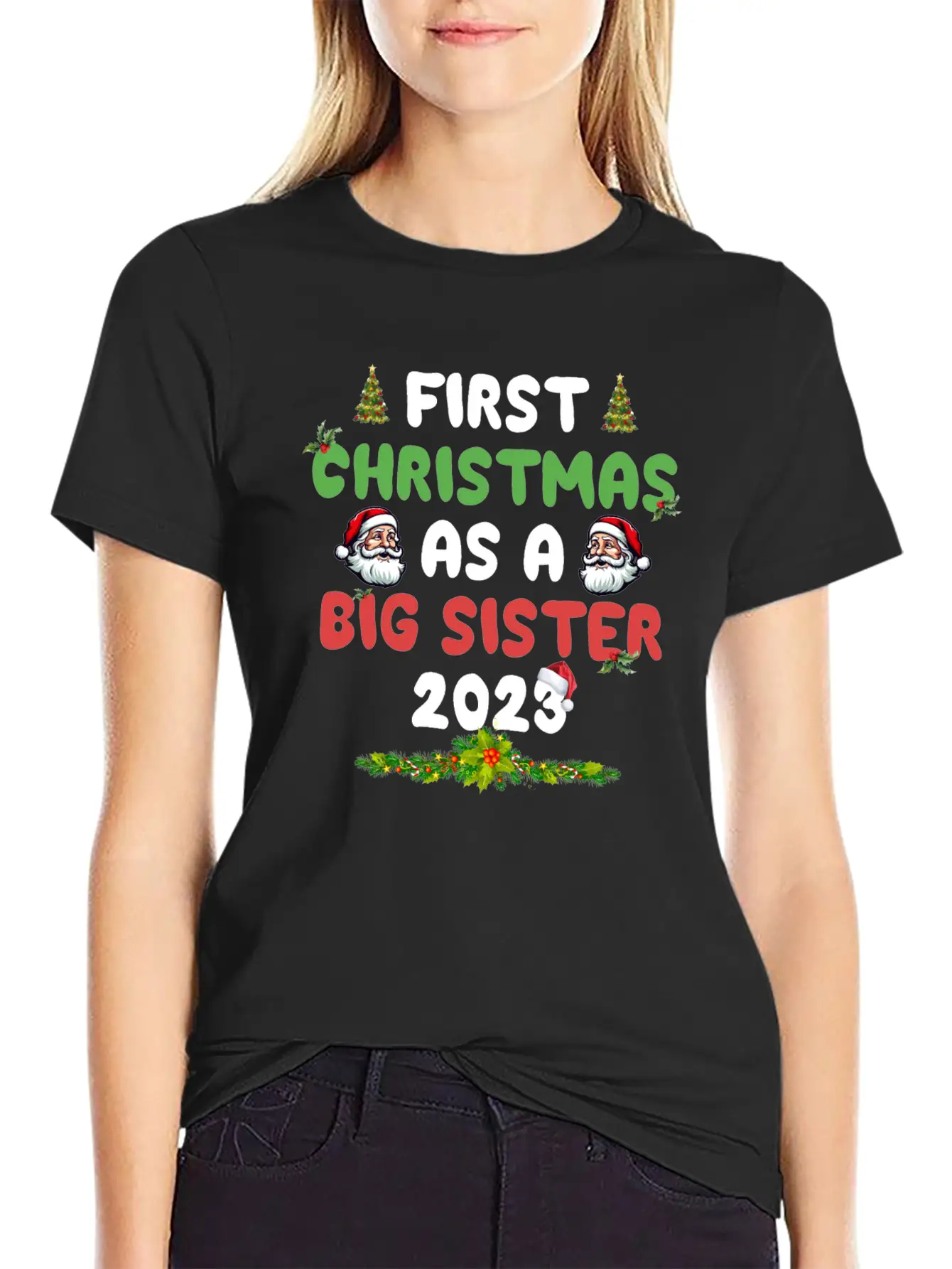 First Christmas As Big Sister 2023 Stylish Everyday T-Shirt – Unisex Basic Cotton Tee