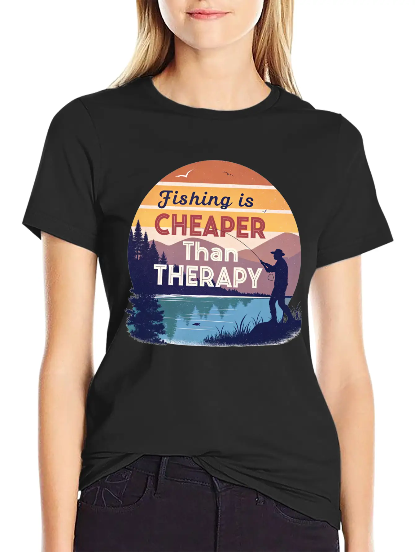 Fishing Is Cheaper Than Therapy Basic Graphic T-Shirt – Daily Comfort In Soft Cotton