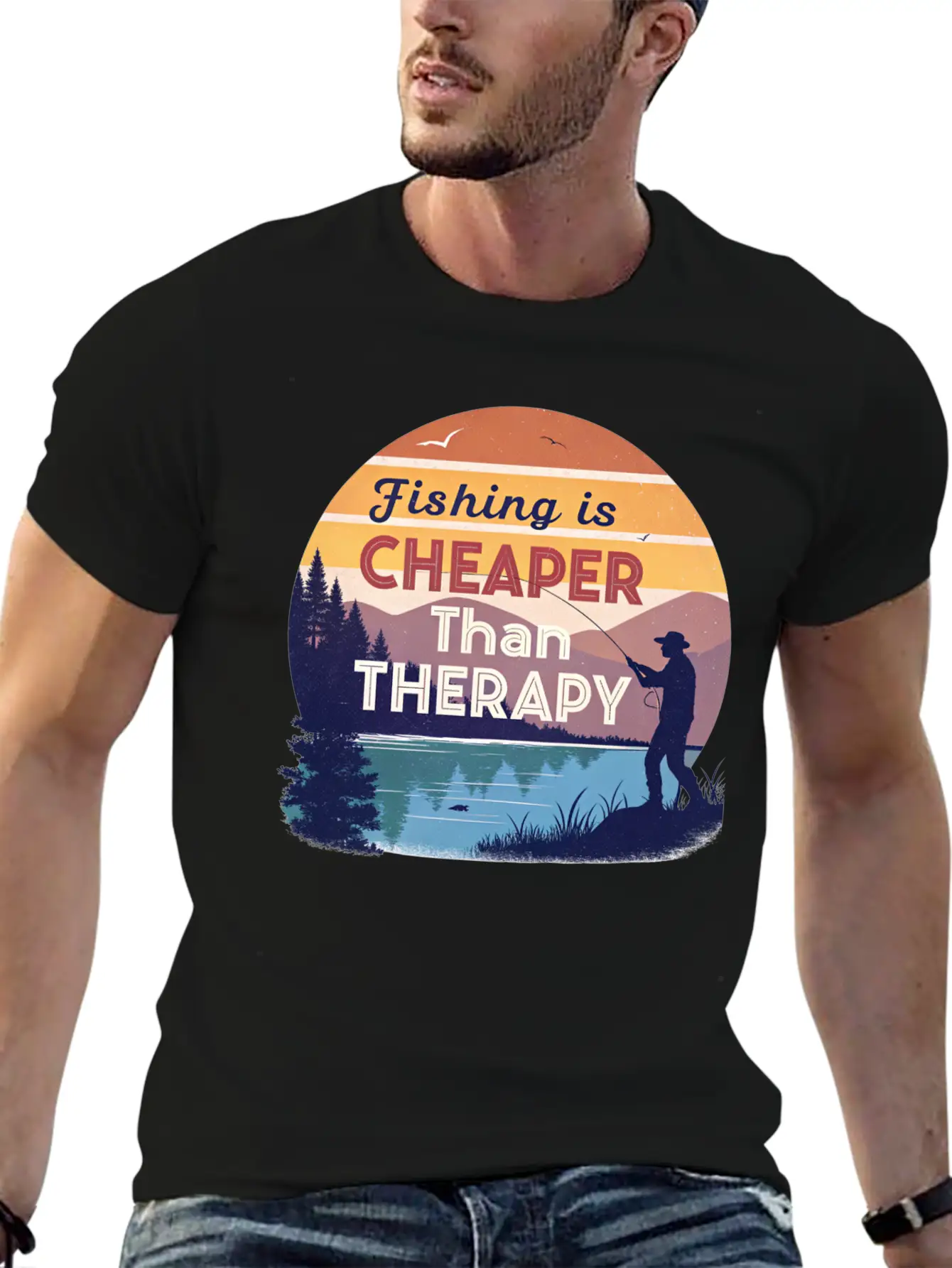 Fishing Is Cheaper Than Therapy Basic Graphic T-Shirt – Daily Comfort In Soft Cotton