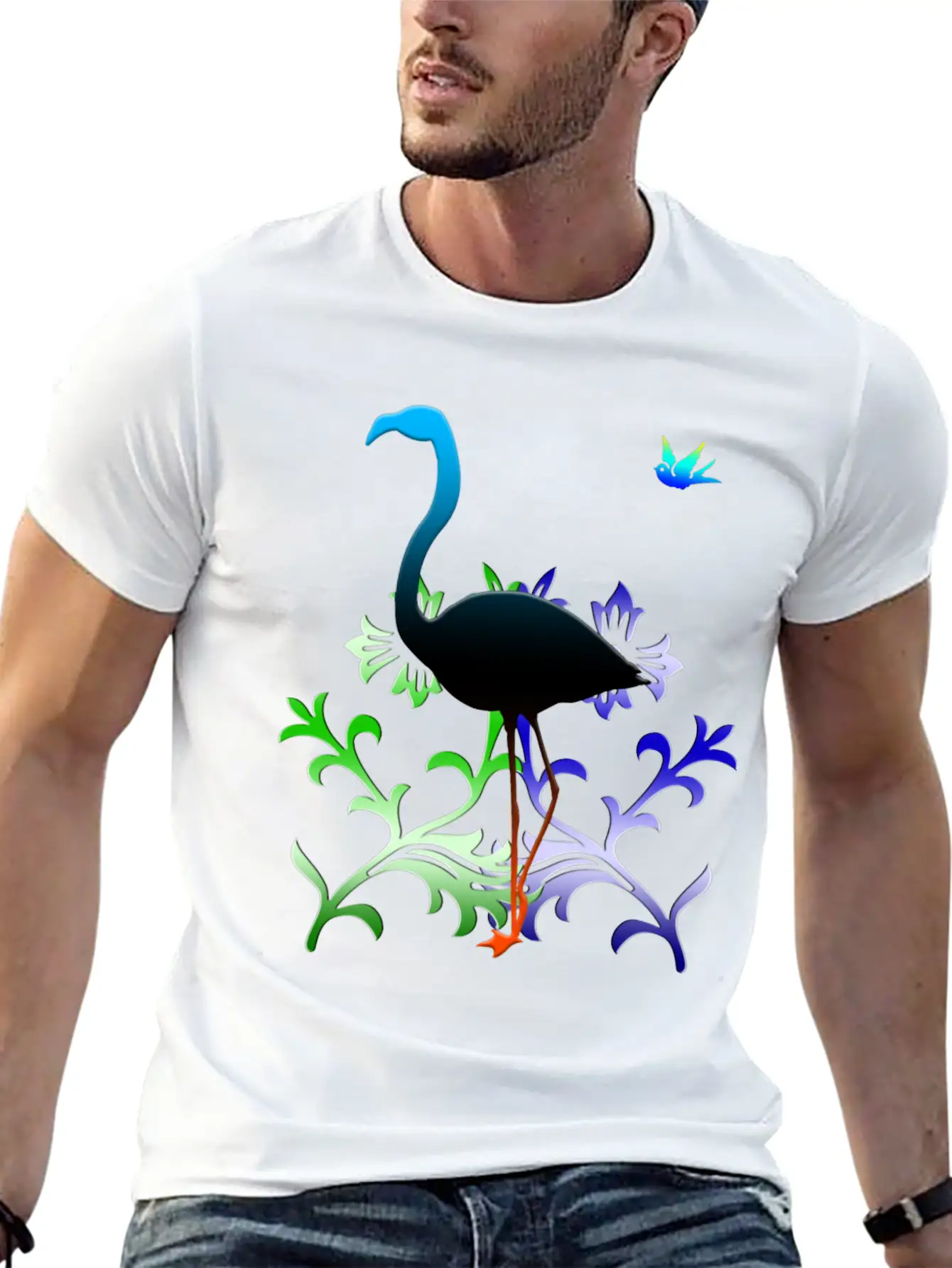 Flamingo With Flowers Classic Cotton Tee – Unisex Comfort For Any Season