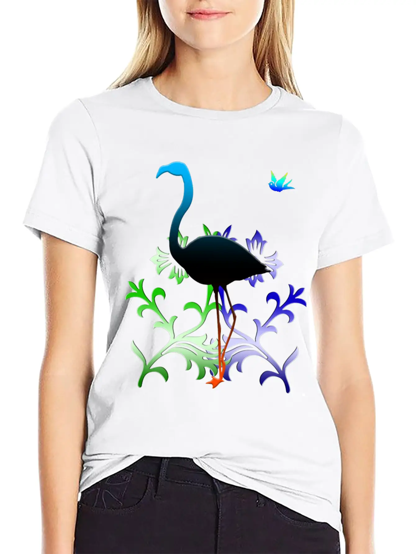 Flamingo With Flowers Classic Cotton Tee – Unisex Comfort For Any Season
