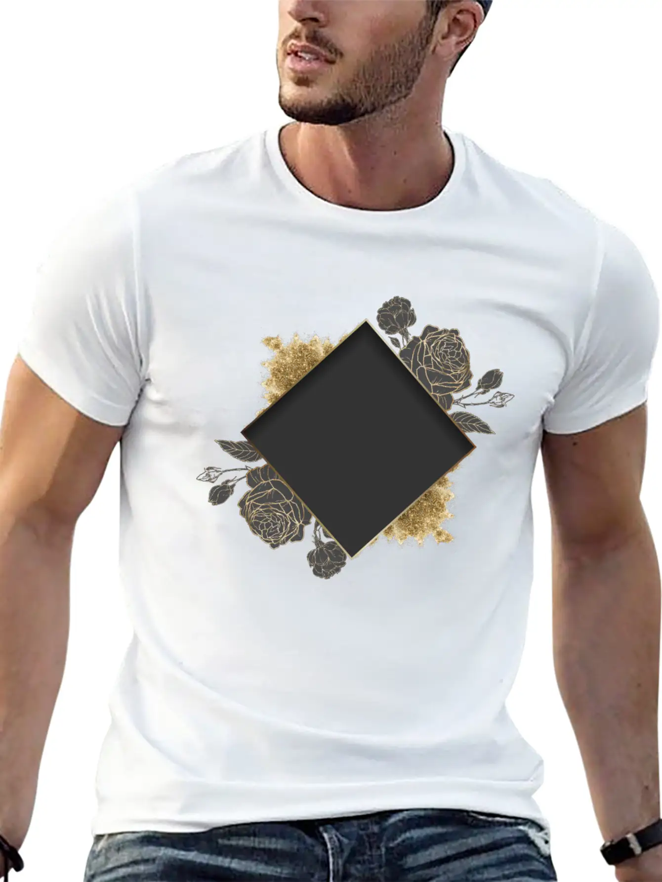 Floral Border Stylish Everyday T-Shirt – Unisex Basic Cotton Tee