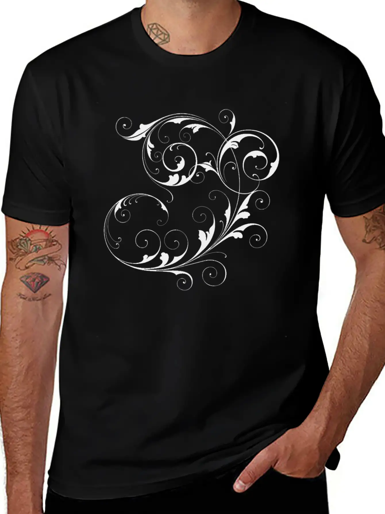 Floral Scrolling Design [black Edition] Unisex Casual T-Shirt – Clean Design For Daily Comfort