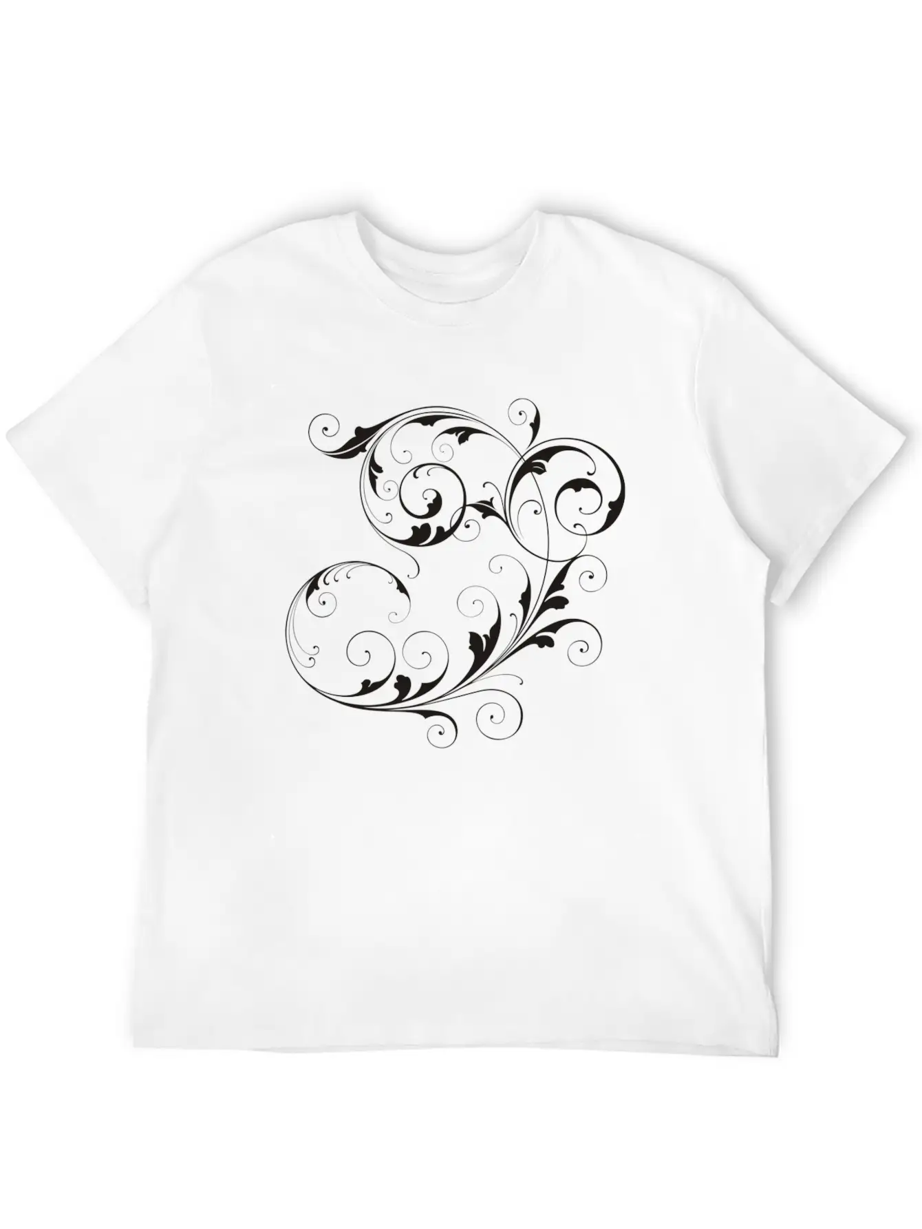 Floral Scrolling Design [black Edition] Unisex Casual T-Shirt – Clean Design For Daily Comfort