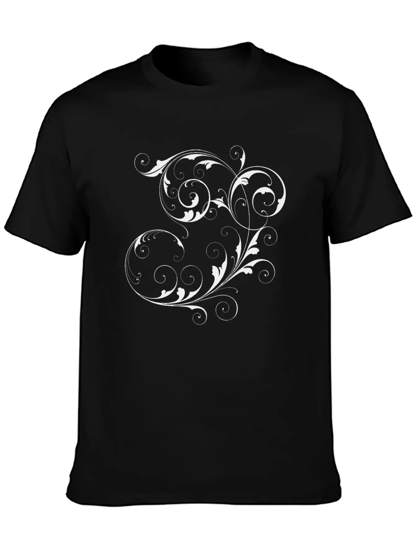 Floral Scrolling Design [black Edition] Unisex Casual T-Shirt – Clean Design For Daily Comfort