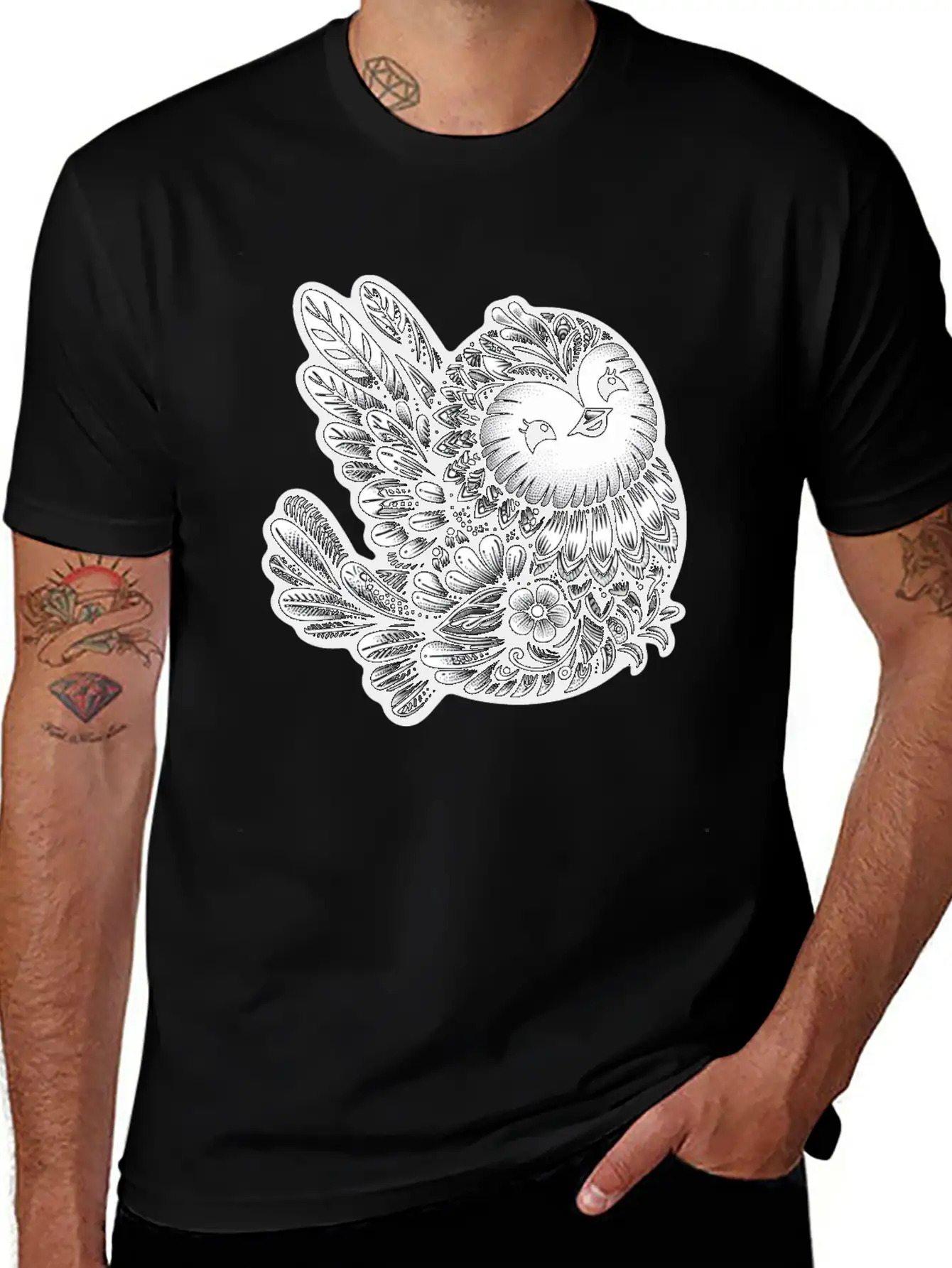 Floral Songbird Art Stylish Everyday T-Shirt – Unisex Basic Cotton Tee