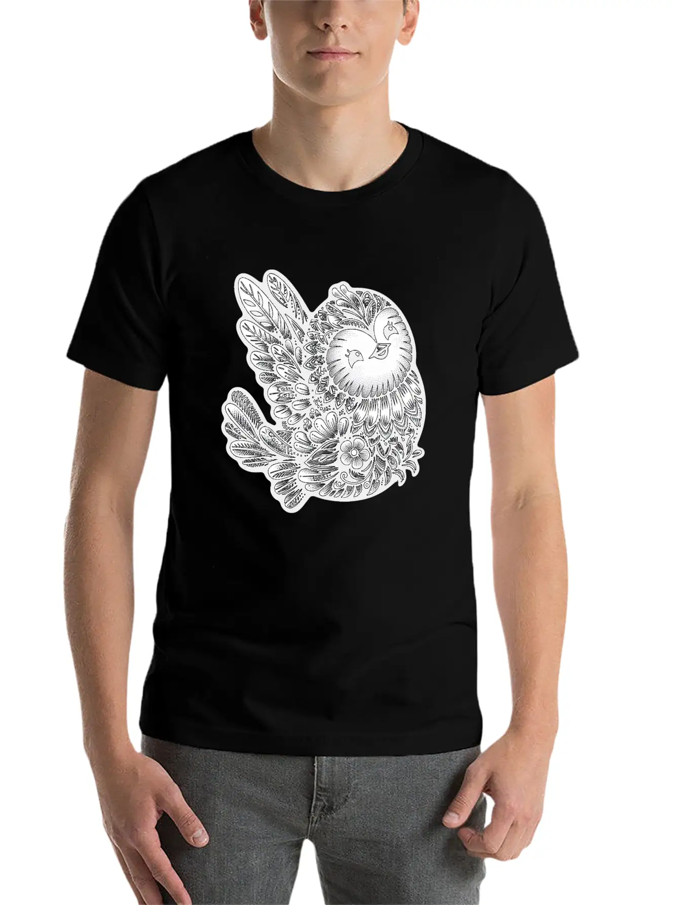 Floral Songbird Art Stylish Everyday T-Shirt – Unisex Basic Cotton Tee
