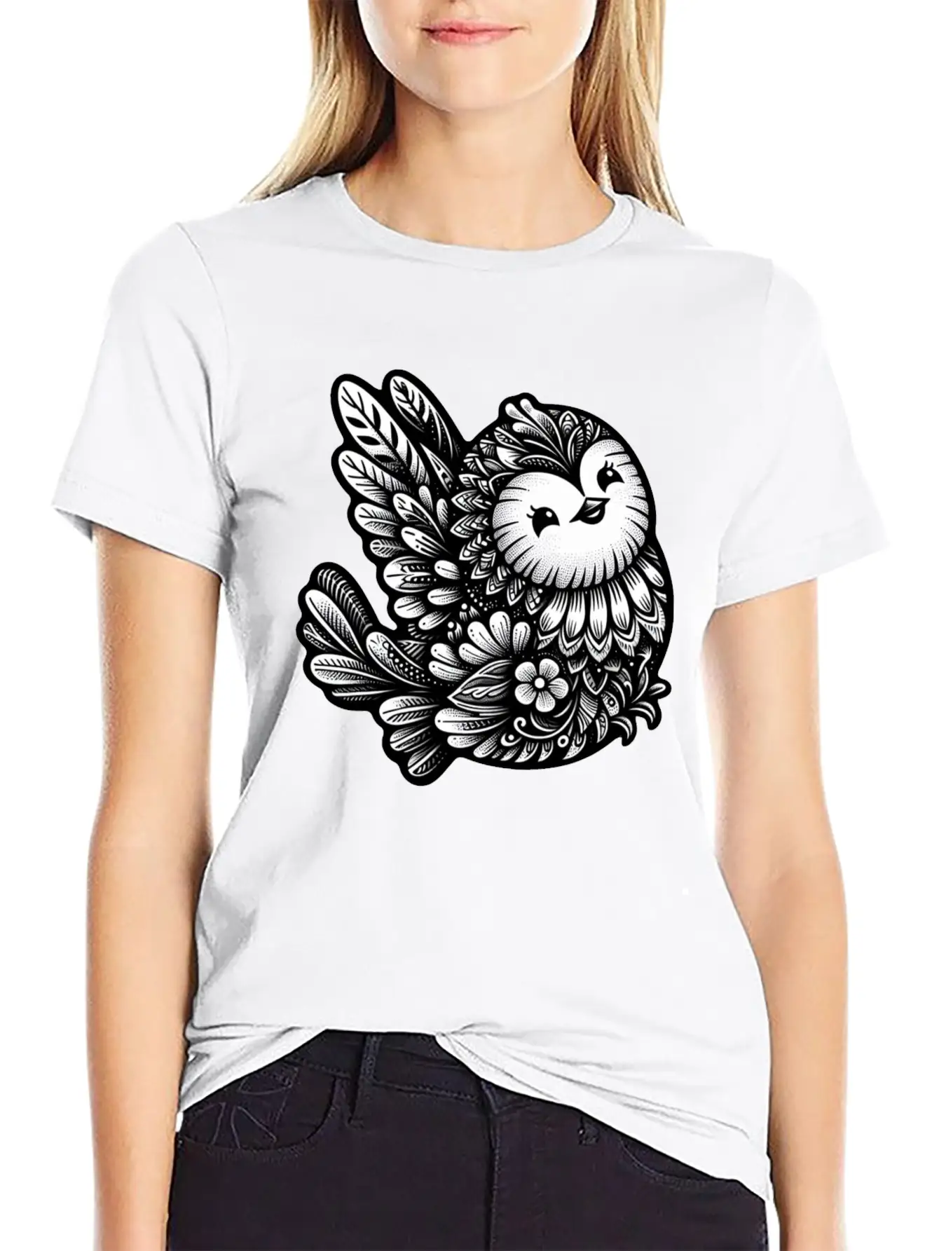 Floral Songbird Art Stylish Everyday T-Shirt – Unisex Basic Cotton Tee