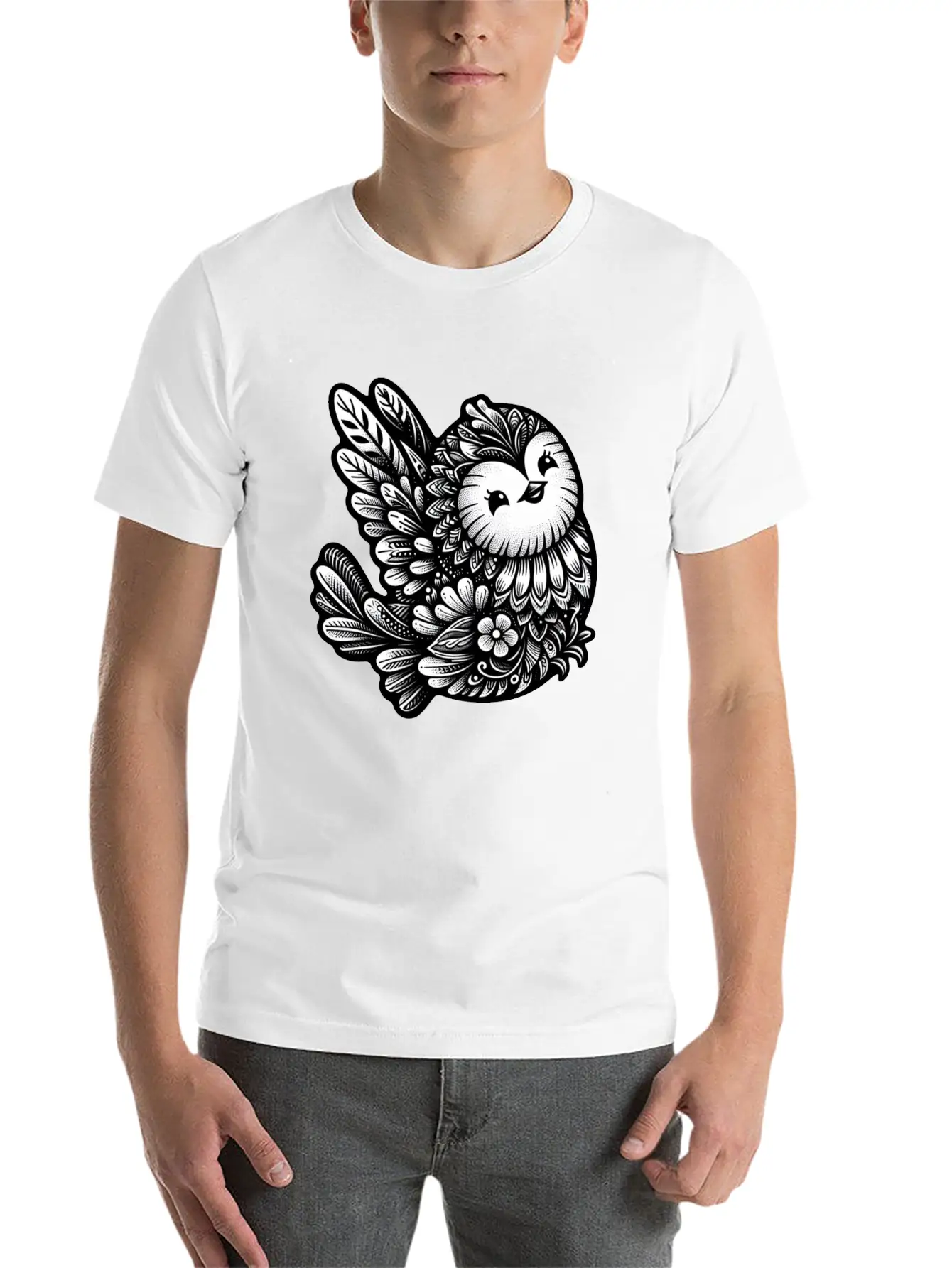 Floral Songbird Art Stylish Everyday T-Shirt – Unisex Basic Cotton Tee