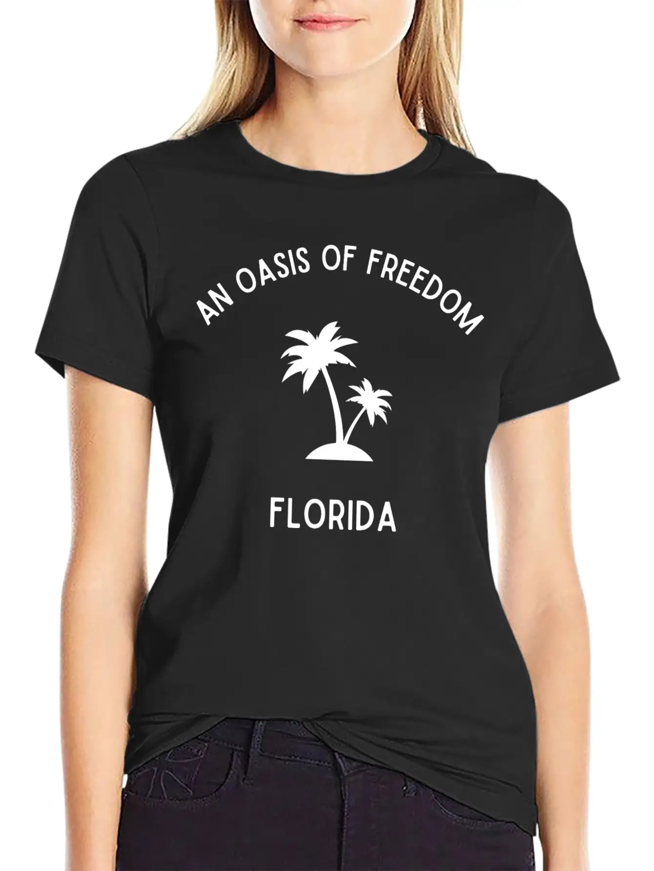 Florida - An Oasis Of Freedom - White Print Basic Graphic T-Shirt – Daily Comfort In Soft Cotton
