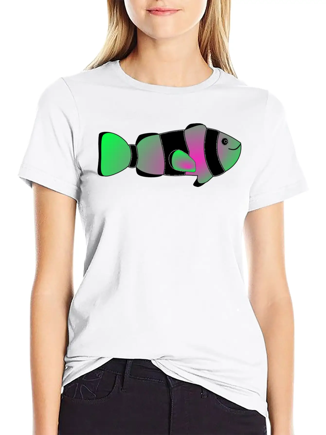 Flowfish Pink To Green Casual Graphic T-Shirt – Simple And Comfortable Daily Wear